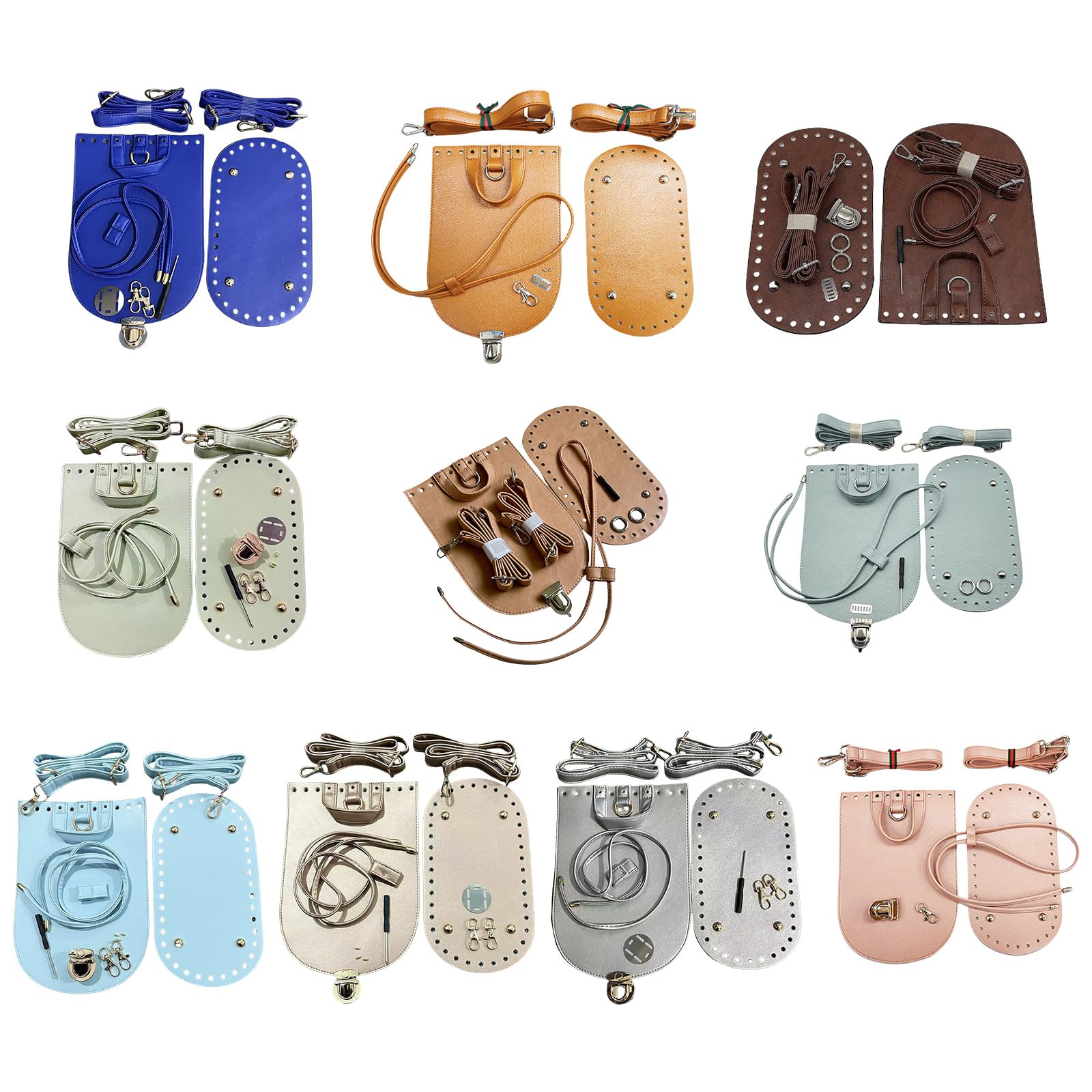 Handgefertigtes Häkeltaschen-Zubehör-Set mit verstellbarem Riemen, PU-Lederboden und Boden zum Basteln von Rucksäcken, Geldbörsen, Rucksäcken, Reparaturzubehör