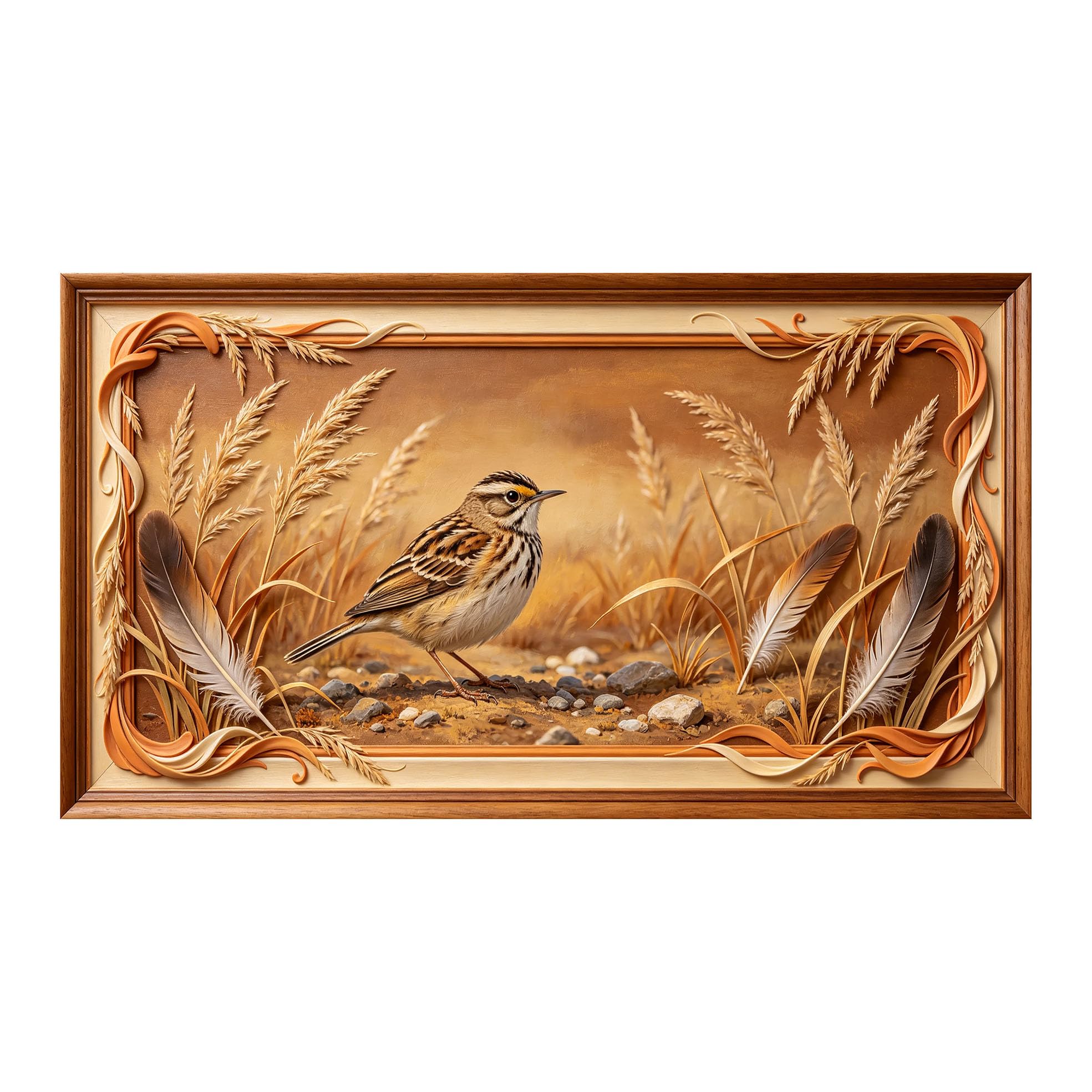 Yzpallescene 3D 3D Framed Wall Art 50cm×90cm Sparrow Bird Pastoral Landscape Oil Painting Large Size SelfAdhesive Removable Wall Decor Prints Artwork for Living Room Bedroom Office