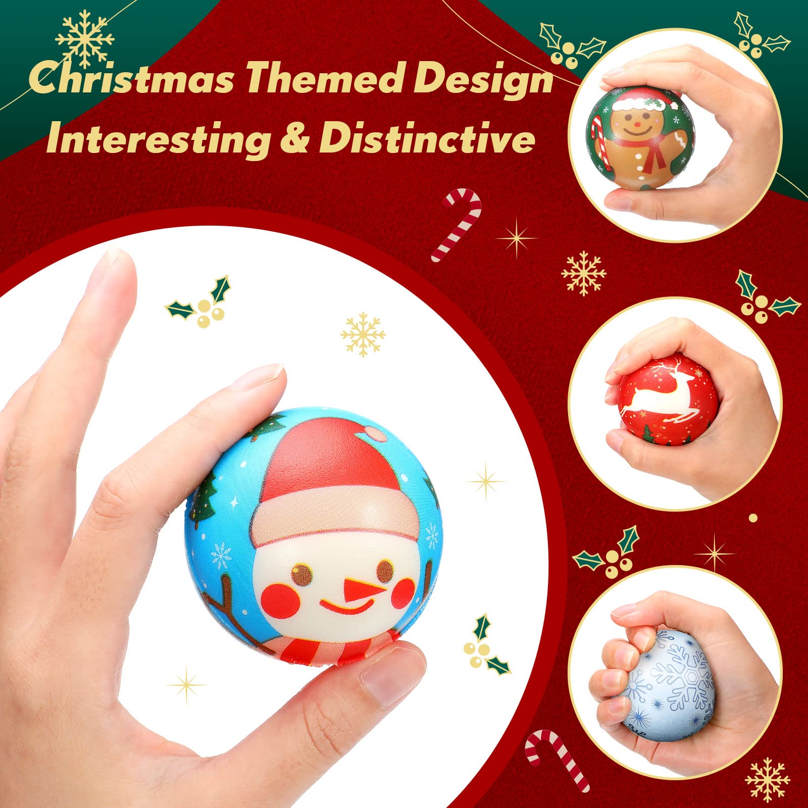 12 Pcs Christmas Stress Balls 2.5 Inch Foam PU Stress Balls Santa Clause Stress Relief Toys for Girls Boys Christmas Party Favors Stocking Stuffers Gifts Goodie Bag Fillers, 6 Styles