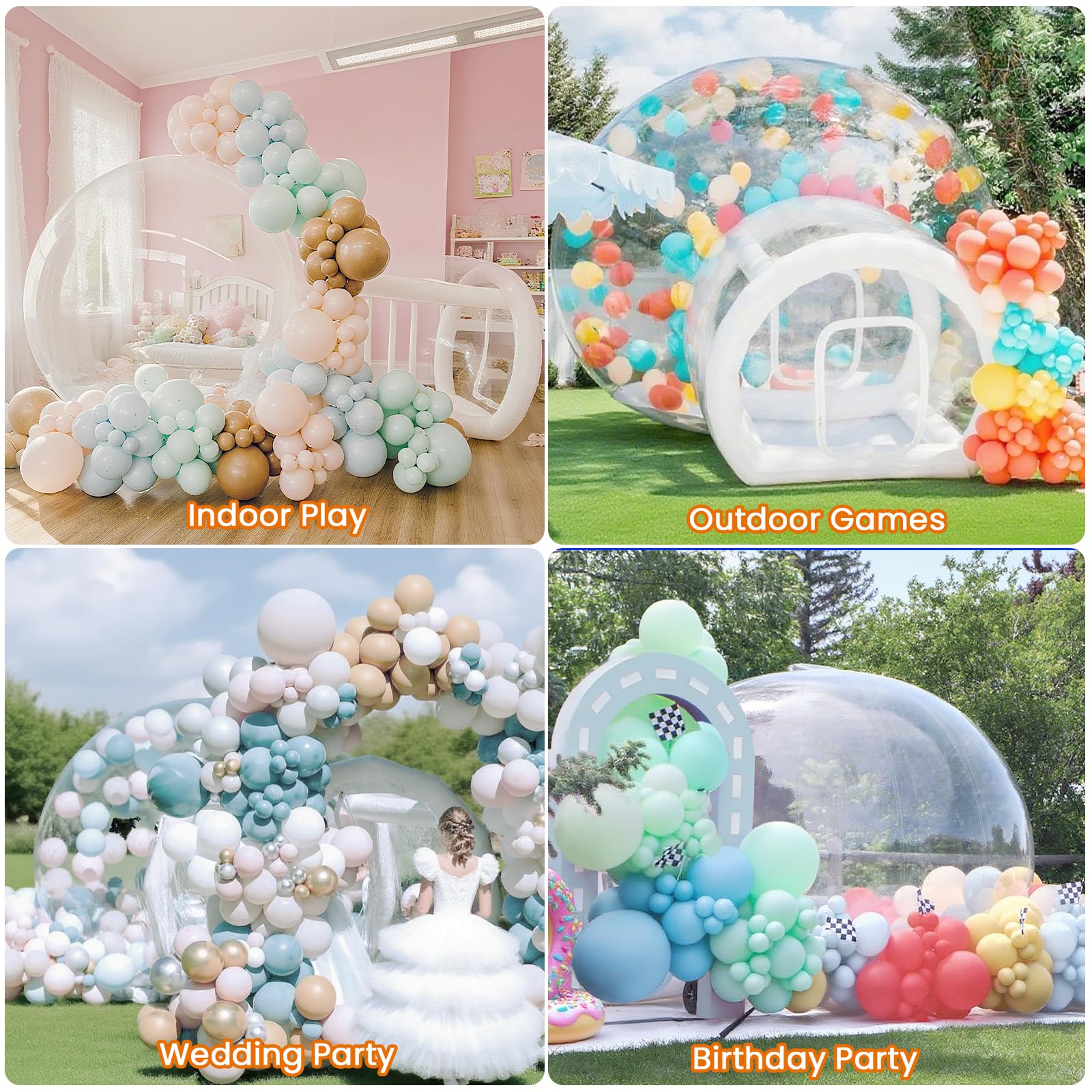 Cúpula hinchable de PVC impermeable 300 cm para bodas, camping y fiestas con soplador y bomba