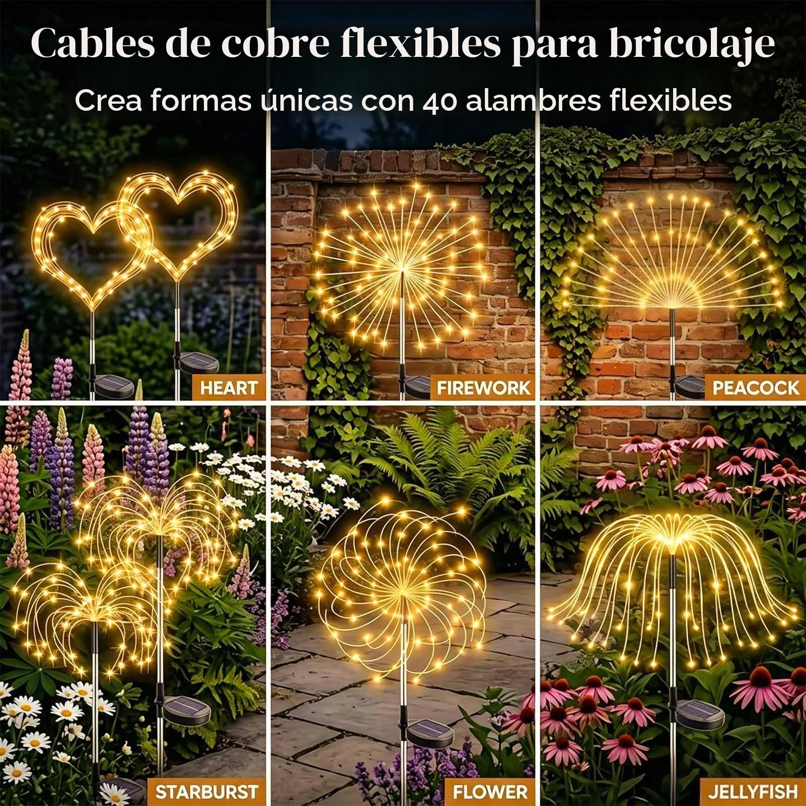 Joycome Luces Solares LED Exterior Jardin, 4 Piezas 120 LED Luz Solar de Fuegos Artificiales, 8 Modos lamparas Solar Exterior Jardin Impermeable para Patio, Balcón, Macetero, Boda, Fiesta