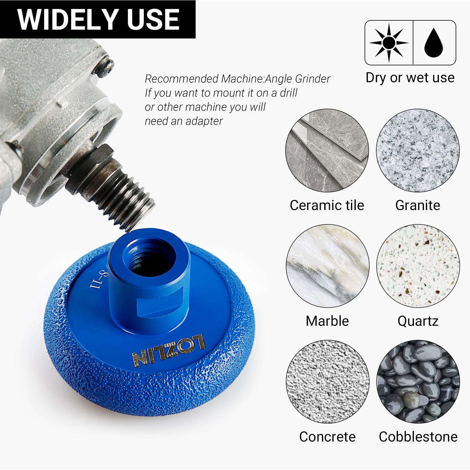 LOZLIN Rueda de corte de diamante cilíndrica romana para ranurado de mármol y piedra de cuarzo montada en amoladora angular 5/8-11, accesorios de herramientas (20 mm)