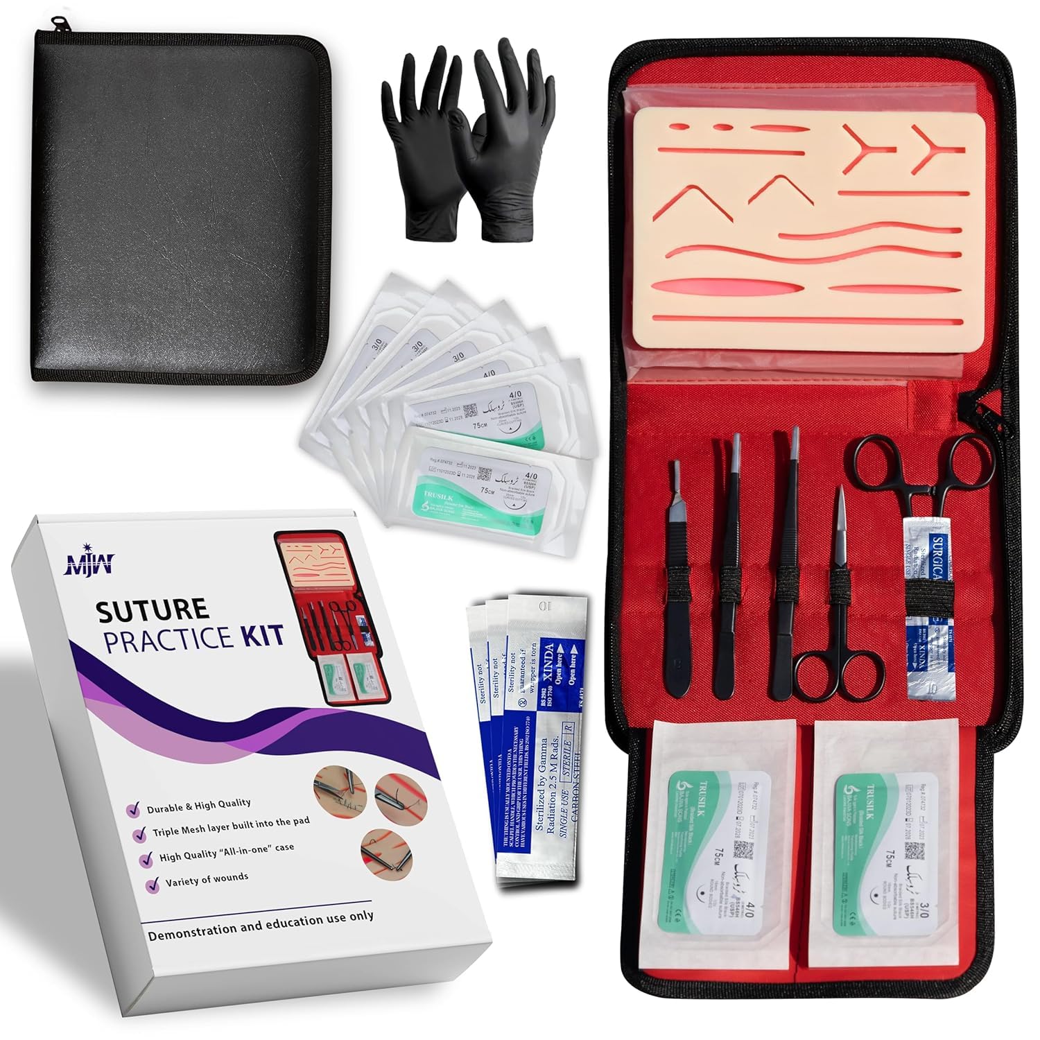 MJW Suture Kit Practice Reusable Silicon Suture Pad for Suture Training Suture Kit for Training and Practice Suture Practice kit Suturing kit for medical student