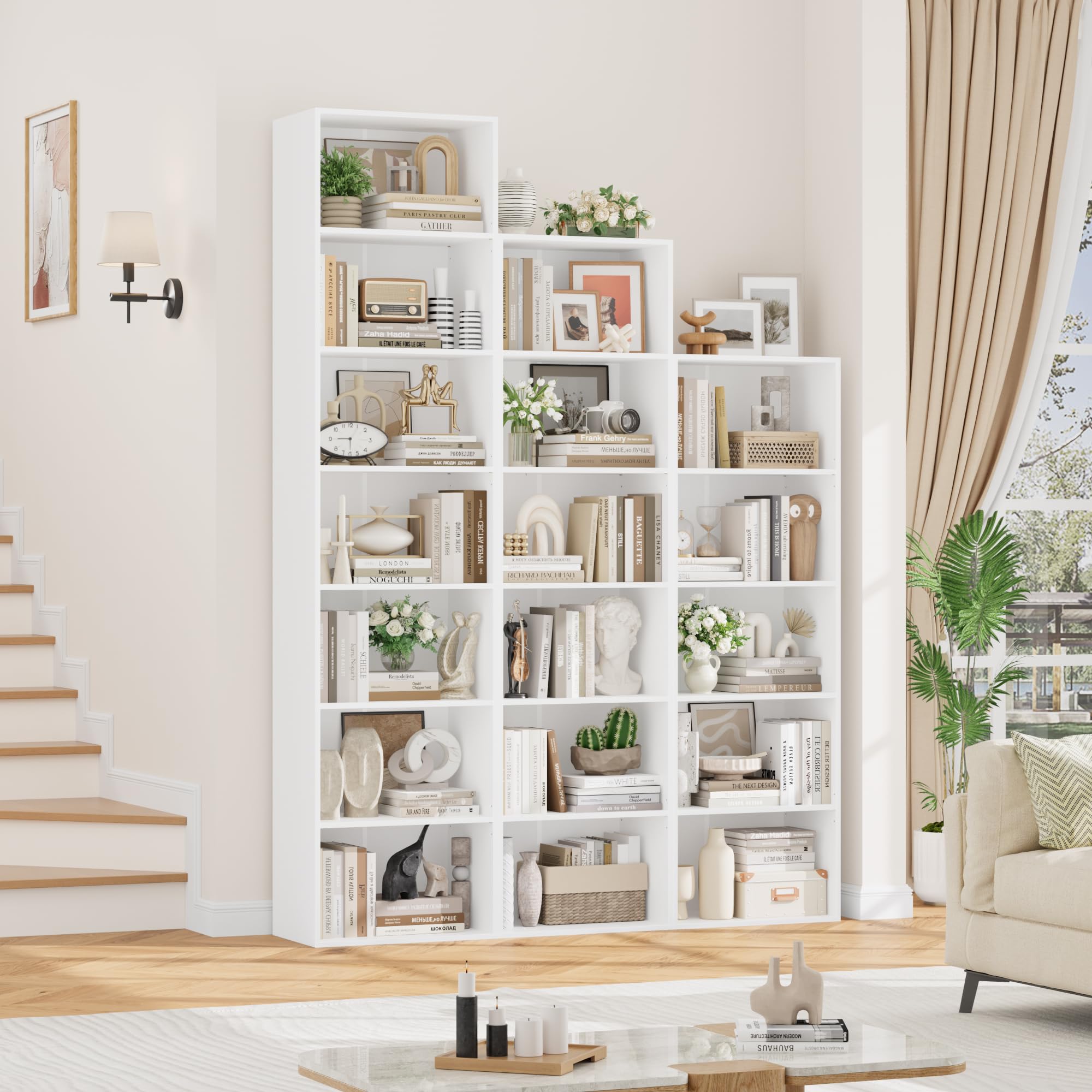 FirFurd 190,5 cm Bücherregal, Regal mit 6 Fächern, Bücherschrank, Kallax Regal, Würfelregal, Standregal, Aufbewahrungsregal, für Wohnzimmer Büro Schlafzimmer, 48x30x 190,5cm, weiß