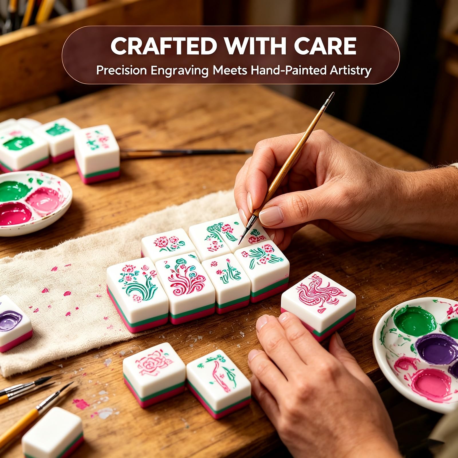 Set Mahjong Americano 160 Piezas Rosa 4 Capas Fichas De Juego | Set Mahjong Acrílico Grabado Diseño Elegante para Noches en Casa y Reuniones