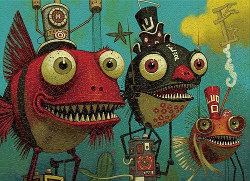 Miniatura 9 de Rompecabezas de 1000 piezas para adultos, obras de arte inspiradas en pirañas peculiares con piezas de forma única, textura mate, respaldo