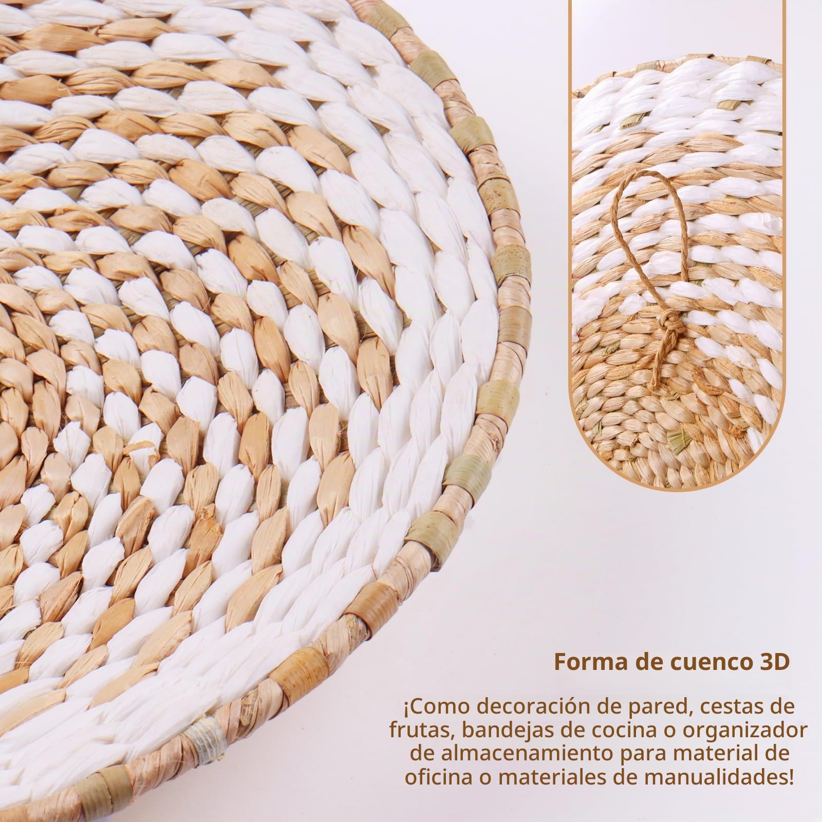 Juego de 9 cestas de pared bohemias tejidas para decoración de pared de algas marinas de ratán, decoración de pared bohemia, ecológica, decoración de pared redonda para casa de campo, dormitorio, sala