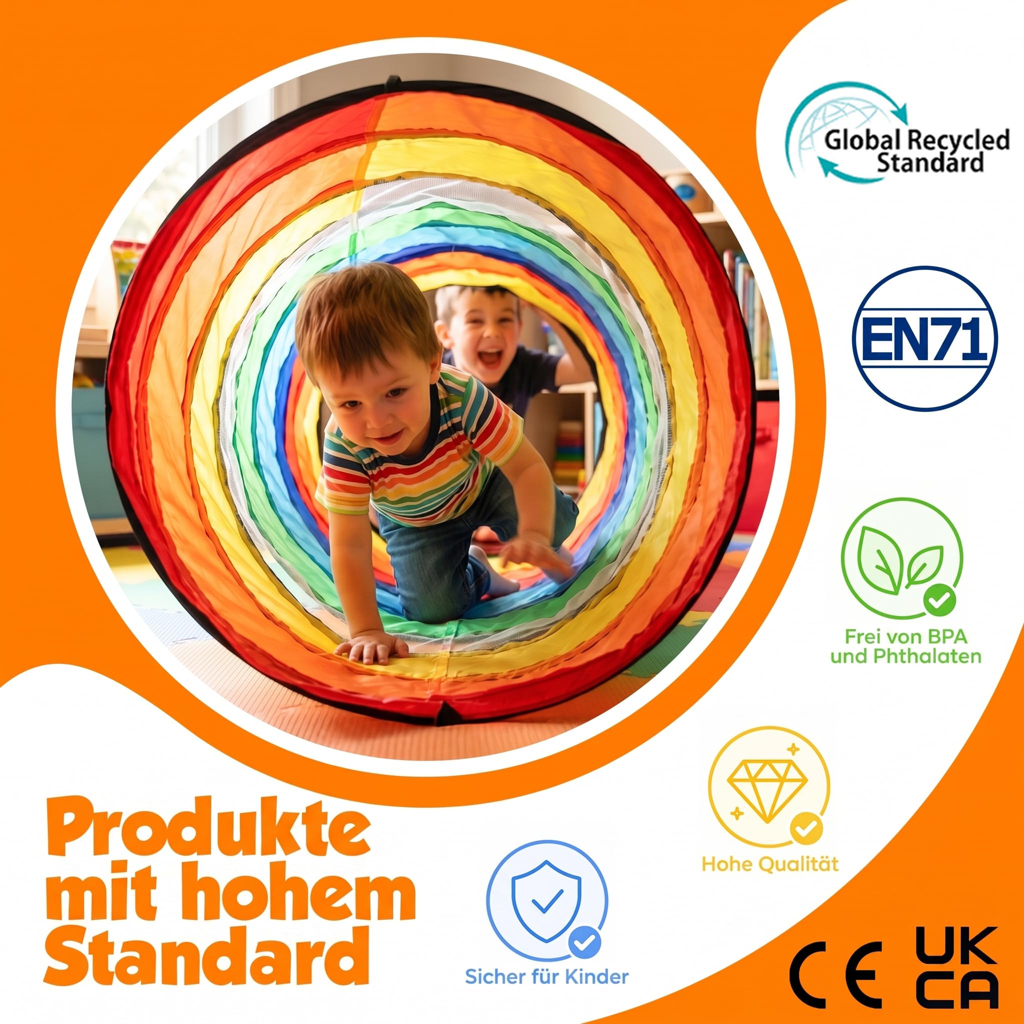 Wilwolfer Tunnel für Kinder - Spielzelt für Draußen mit Mesh-Seiten - 180cm Tunnel für Kinder motorische Fähigkeiten Baby-Krabbel-Spielzeug Klappbares Pop-up-Spielzeuggeschenk für Tiere (Regenbogen)