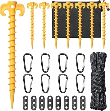 26 Pieces, Stakes for Inflatables, Heavy Duty Tent Stakes with Rope and Clip Hook,Cord Adjuster,Replacement Yard Ground Lawn Pegs Spike Anchor for Halloween Christmas Xmas Inflatable Garden Decoration