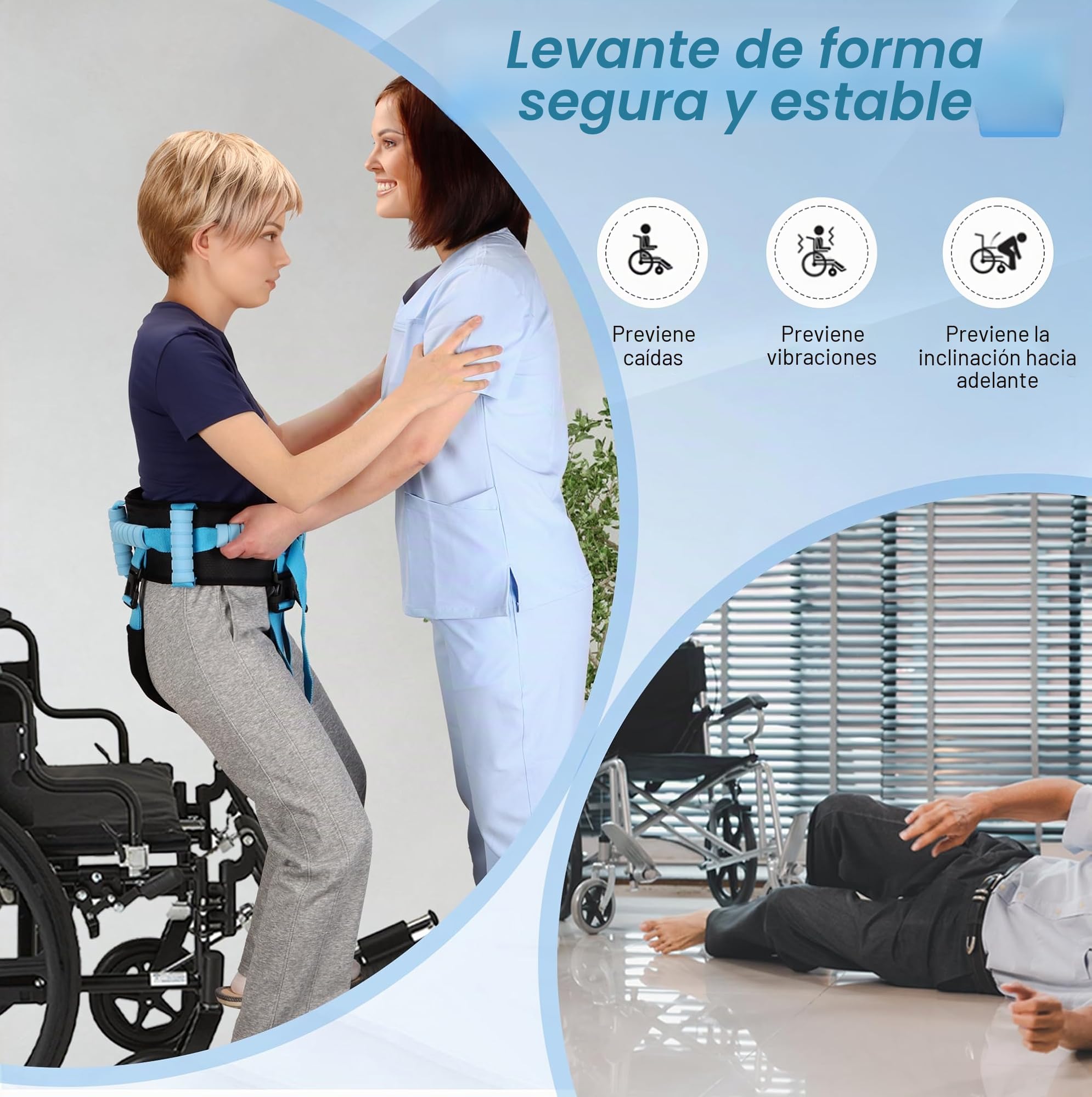 Correas de transferencia para personas mayores con 7 asas y correas desmontables para las piernas, cinturón de transferencia, cinturón de cuidado multifuncional para ancianos para ambulación