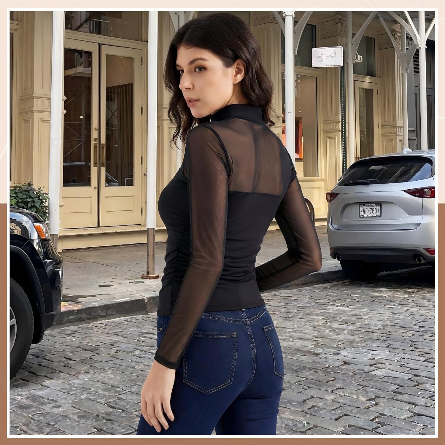 Capoda 3 Pack Women Sheer Mesh Tops Long Sleeve Mock Turtle Neck Shirts Ruched Fitted Blouse Trendy Going Out Party Clubwear - Image 3