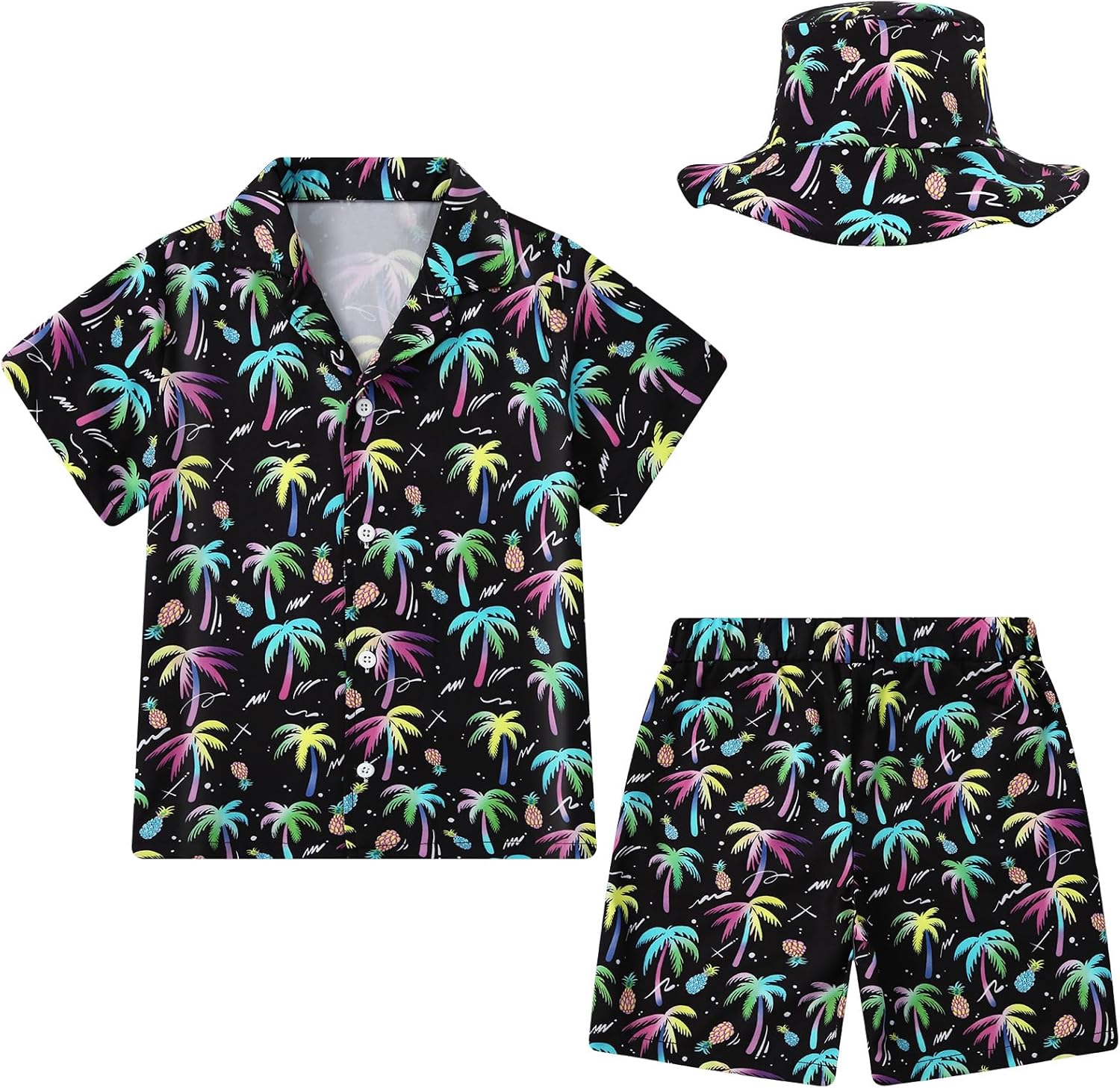 ZOEREA Boys Hawaiian Outfit 3Pcs Kids' Summer Beach Clothes Set Luau Tropical Shirt Top +Shorts + Hat for Children 4-12 Year
