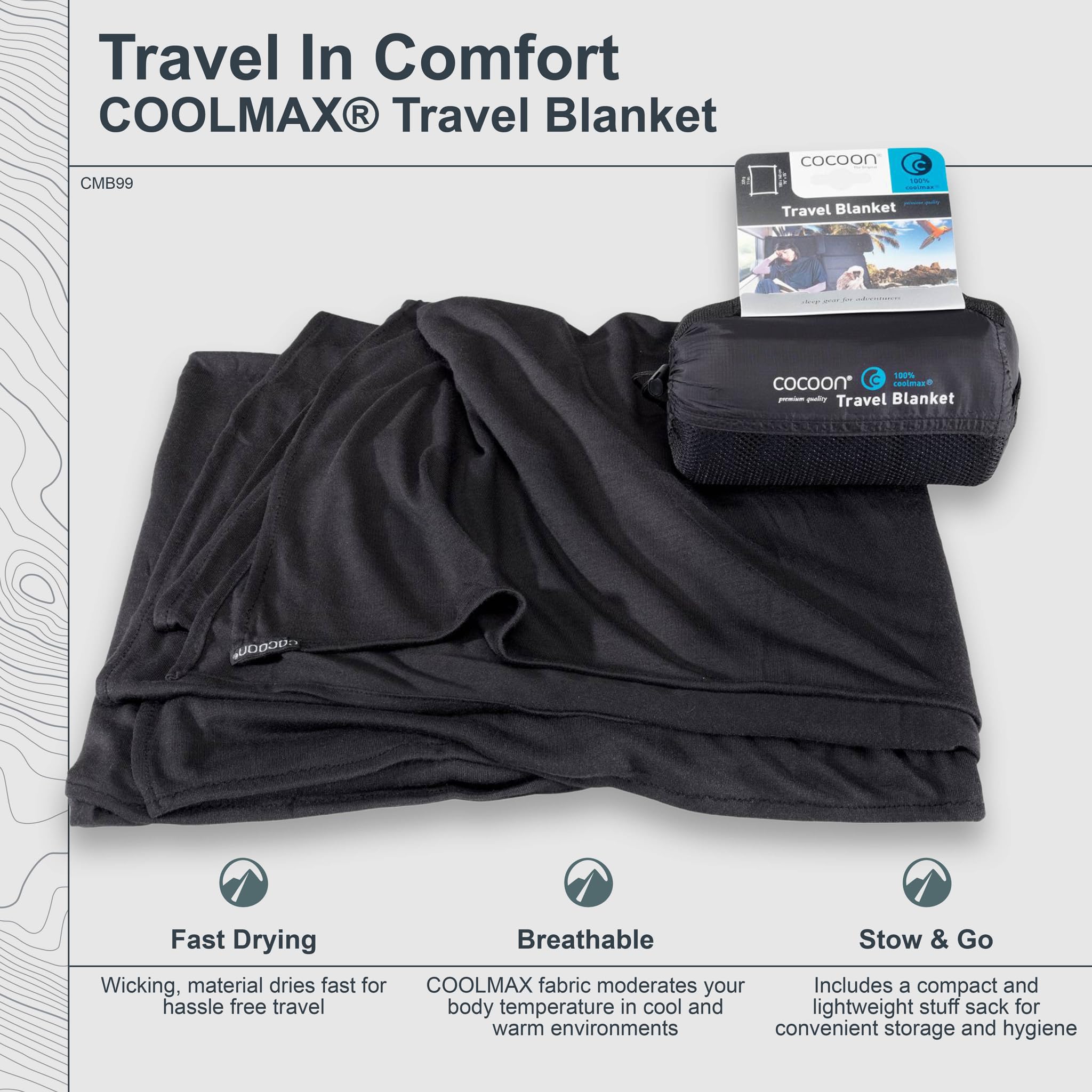COCOON - Premium - Coolmax - Travel Blanket - Black