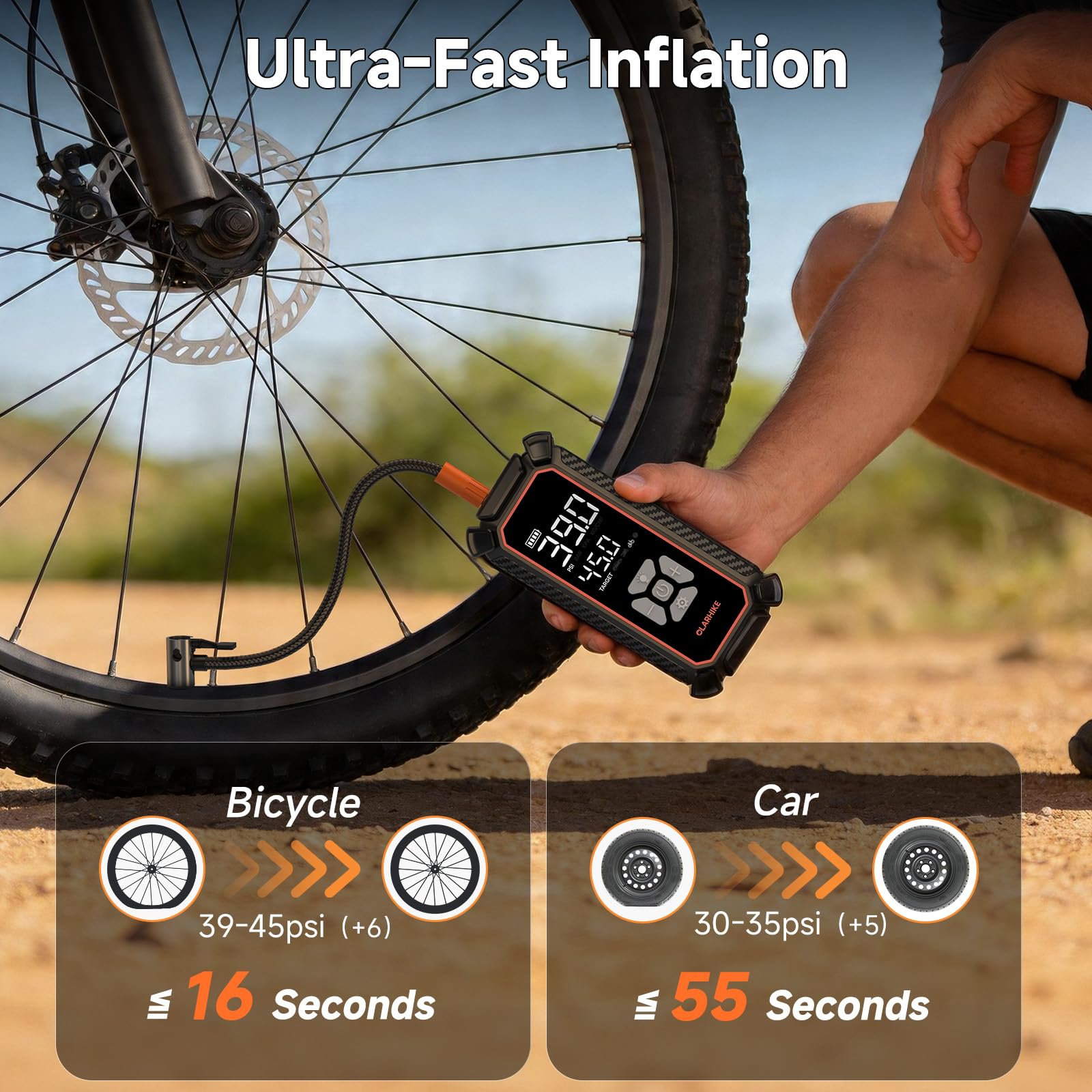 OlarHike Cordless Tire Inflator Portable Air Compressor, 150 PSI Bike Pump view 2