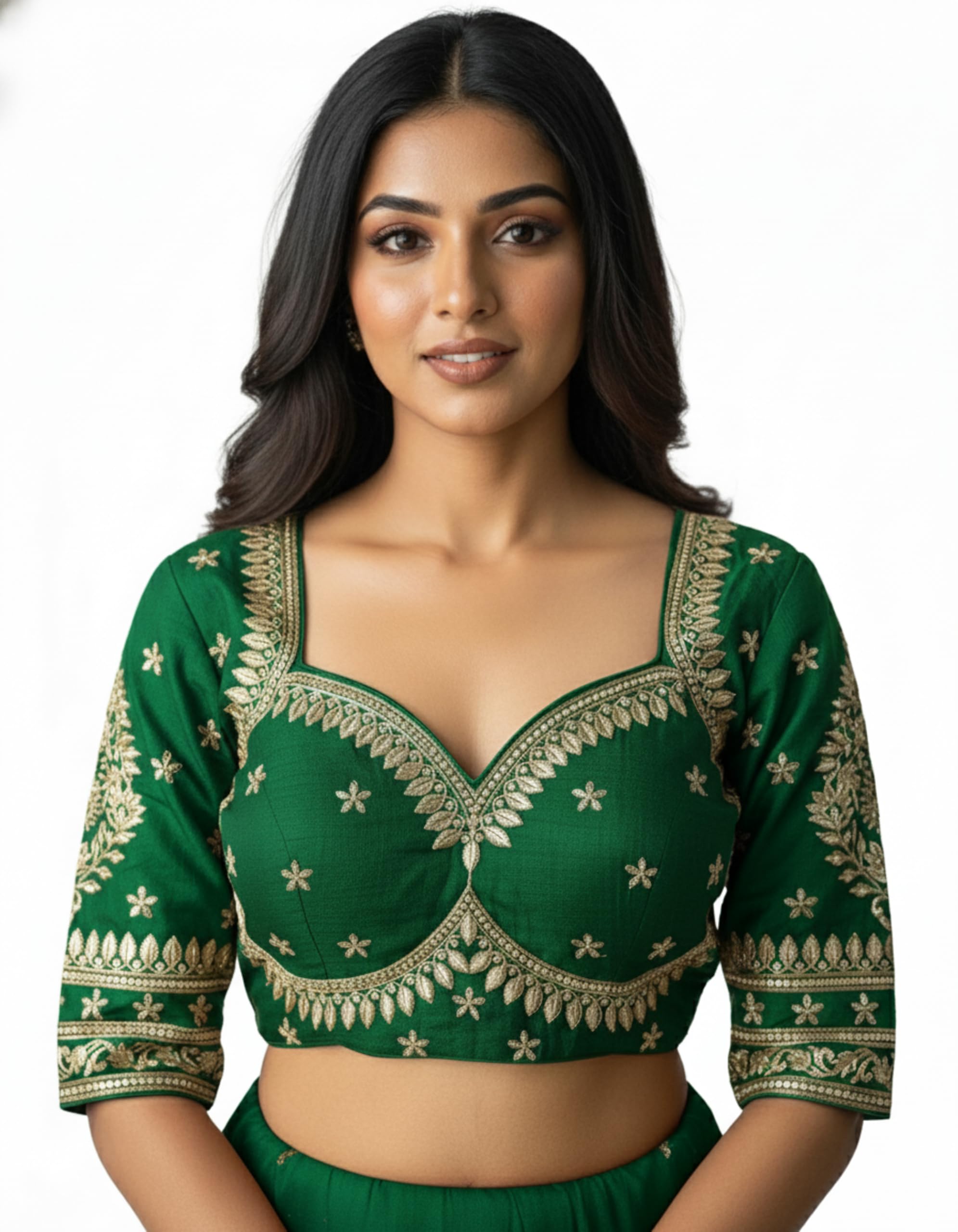 Women's Elegant Vichitra Silk Heavy Embroidered Padded Blouse - Sequin Work with Tassels - V-Neck Front, Hook Back - Short Sleeves - Ready Size 38-Alterable 36-40-image-13