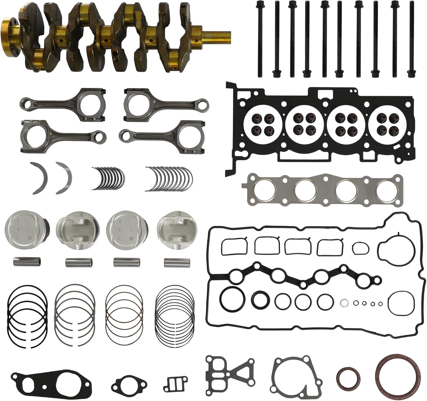 G4KE 2.4L Engine Rebuild Overhaul Kit Crankshaft & 4x Connecting Rods Piston Kit Fit For Hyundai Kia Grandeur Santa Fe Sonata Sportage Azera HG TG Sorento Rondo 2.4L 2013-2019 23111-2G200 23510-2G500