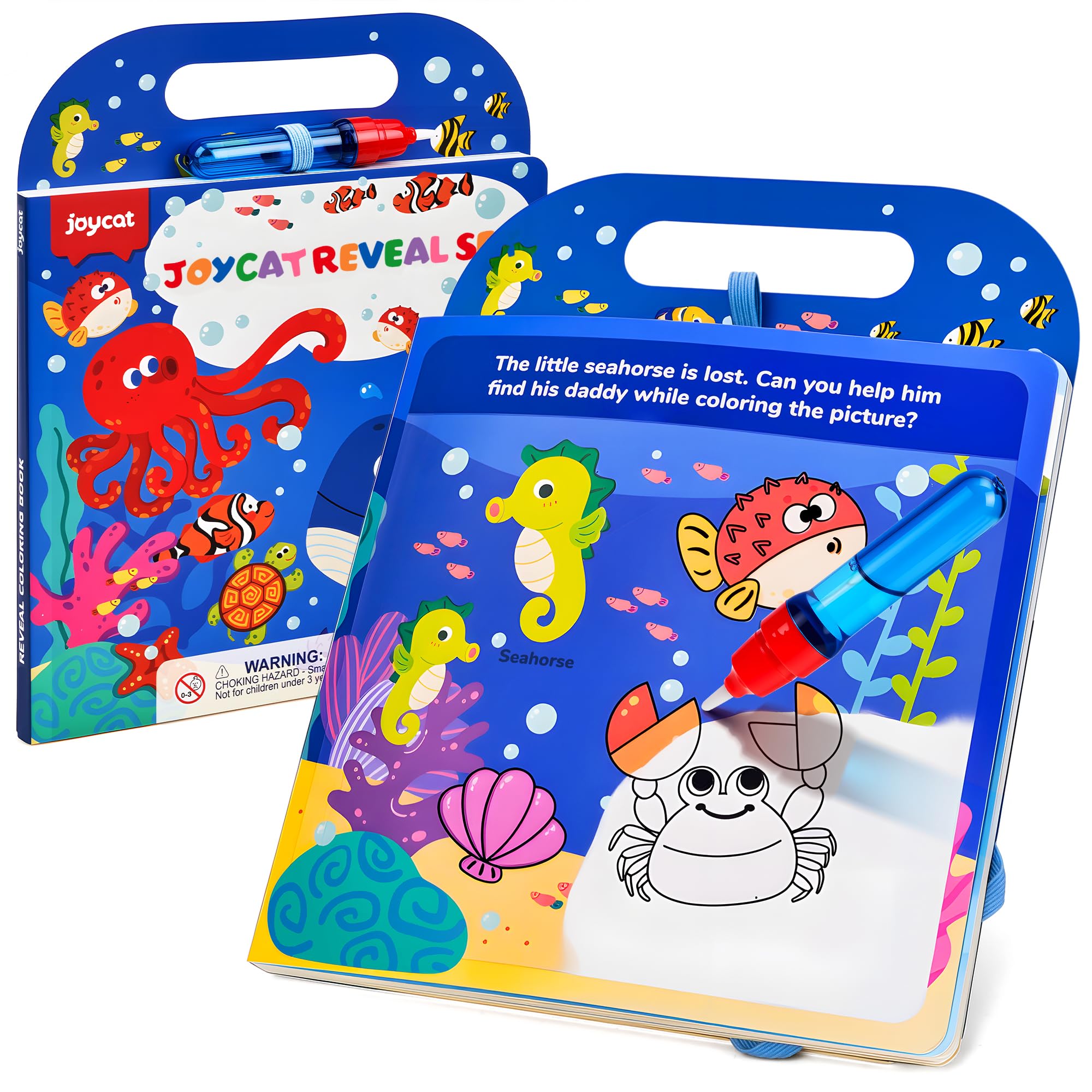 JoyCat Ocean Water Colouring Book for Toddlers 3-5, Reusable Water Painting Book for Mess Free Colouring, 13 Activity Pages with Water Pen, Travel Toy Birthday Gift for Boys Girls