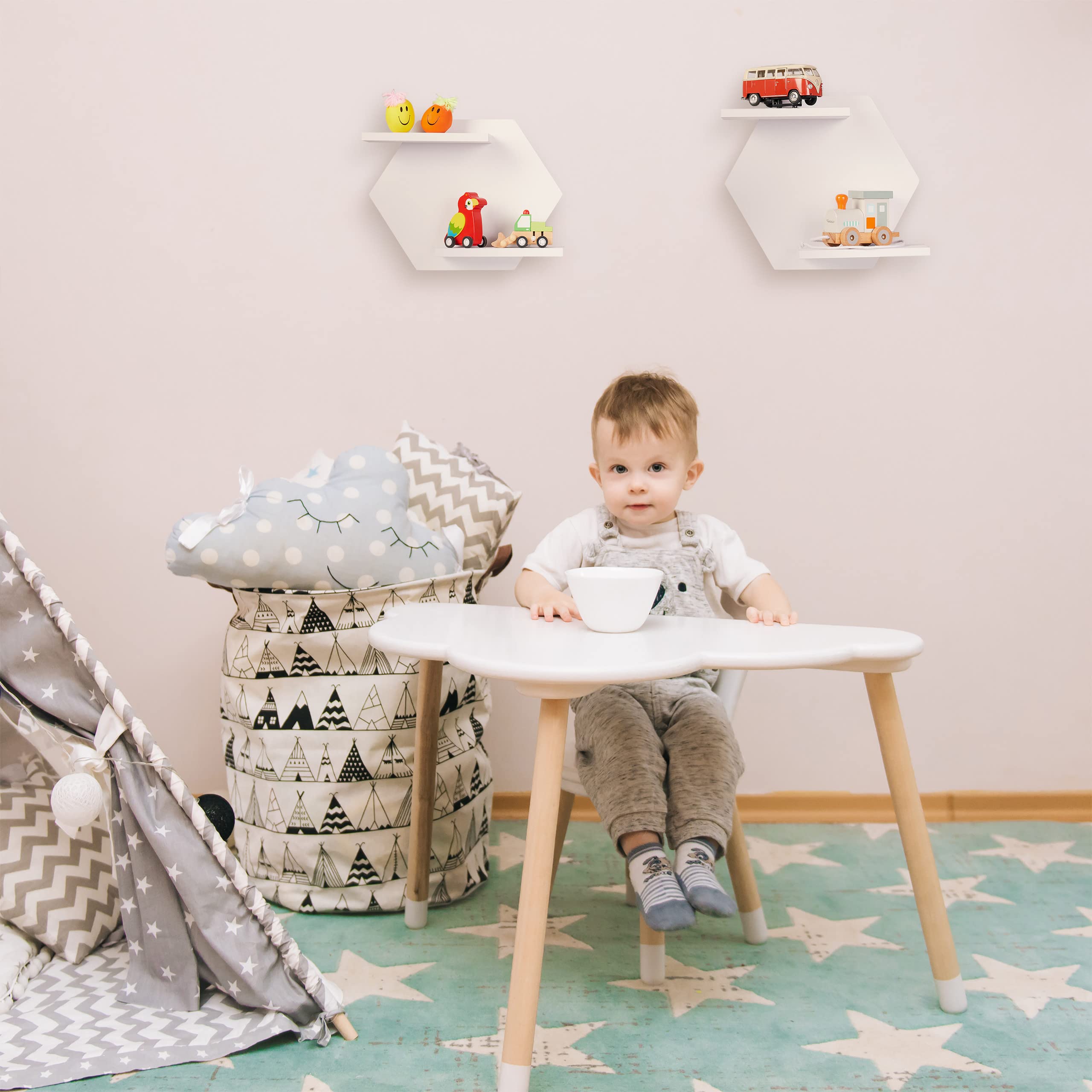 Relaxdays Wandregal 2er Set, Sechseckig, Weiß – Je 2 Ablagen, Max. 3 Kg Traglast