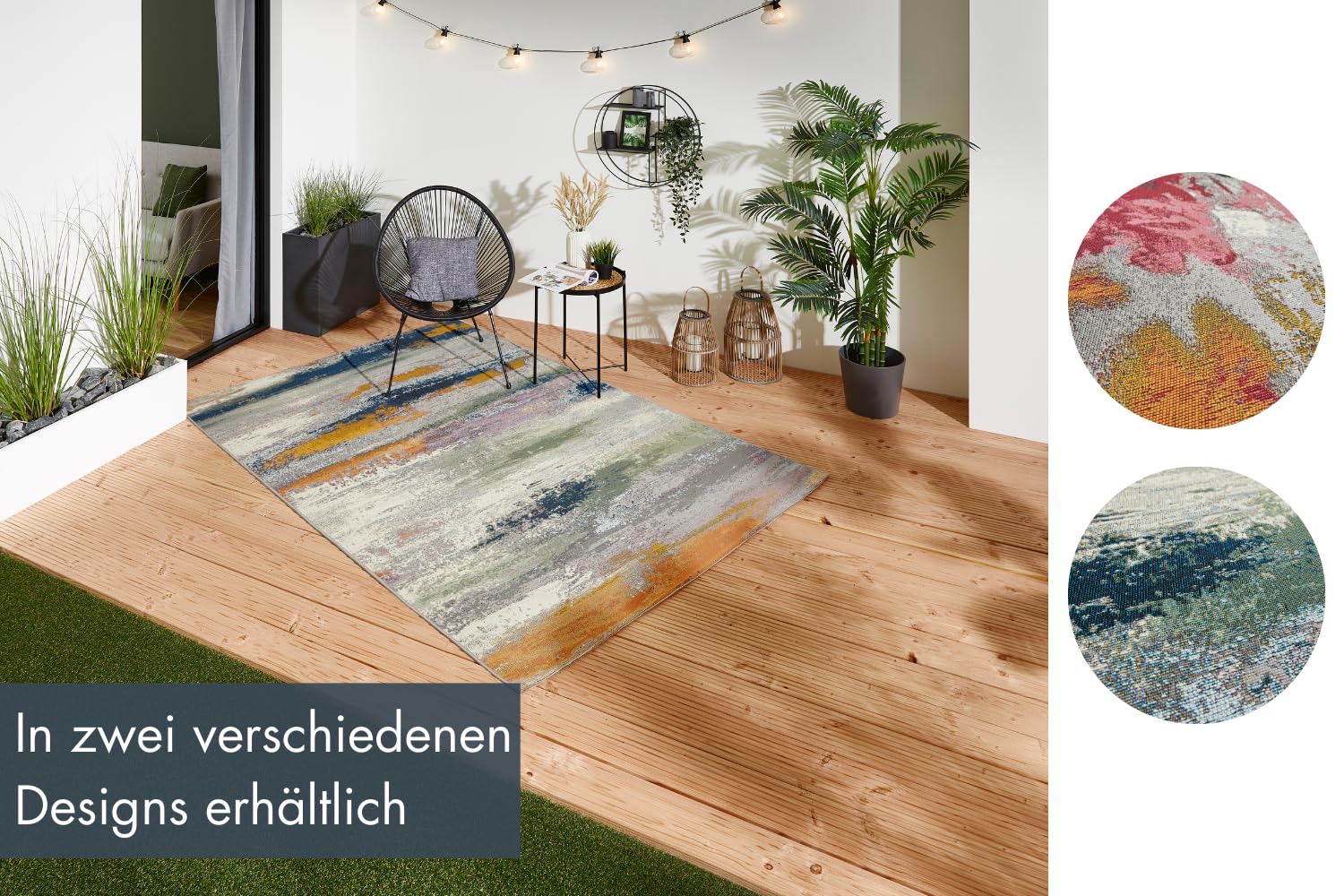 andiamo Portland Tapis d'extérieur résistant aux intempéries - Idéal pour balcon, terrasse et jardin - Antidérapant - Résistant aux UV - Facile d'entretien - Tapis d'extérieur pour l'extérieur - 120 x