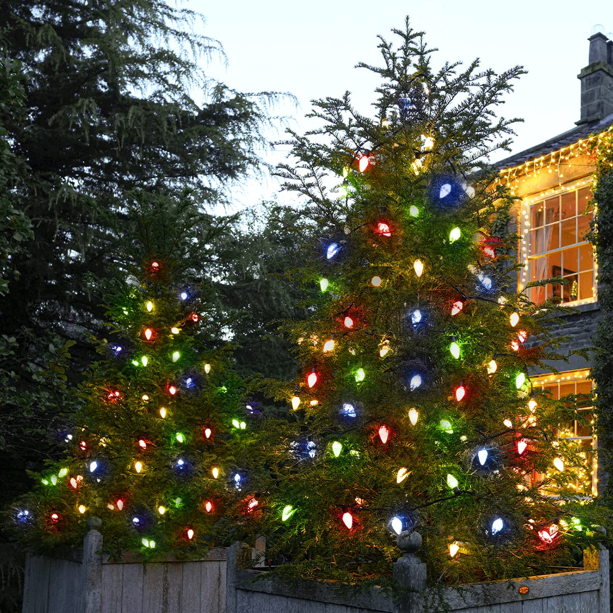 Festive Lights - ConnectPro® 20m Large Pinecone String Fairy Lights - 100 Multicolour LEDs - IP65 Mains Powered Connectable System - Black Heavy Duty Rubber Cable