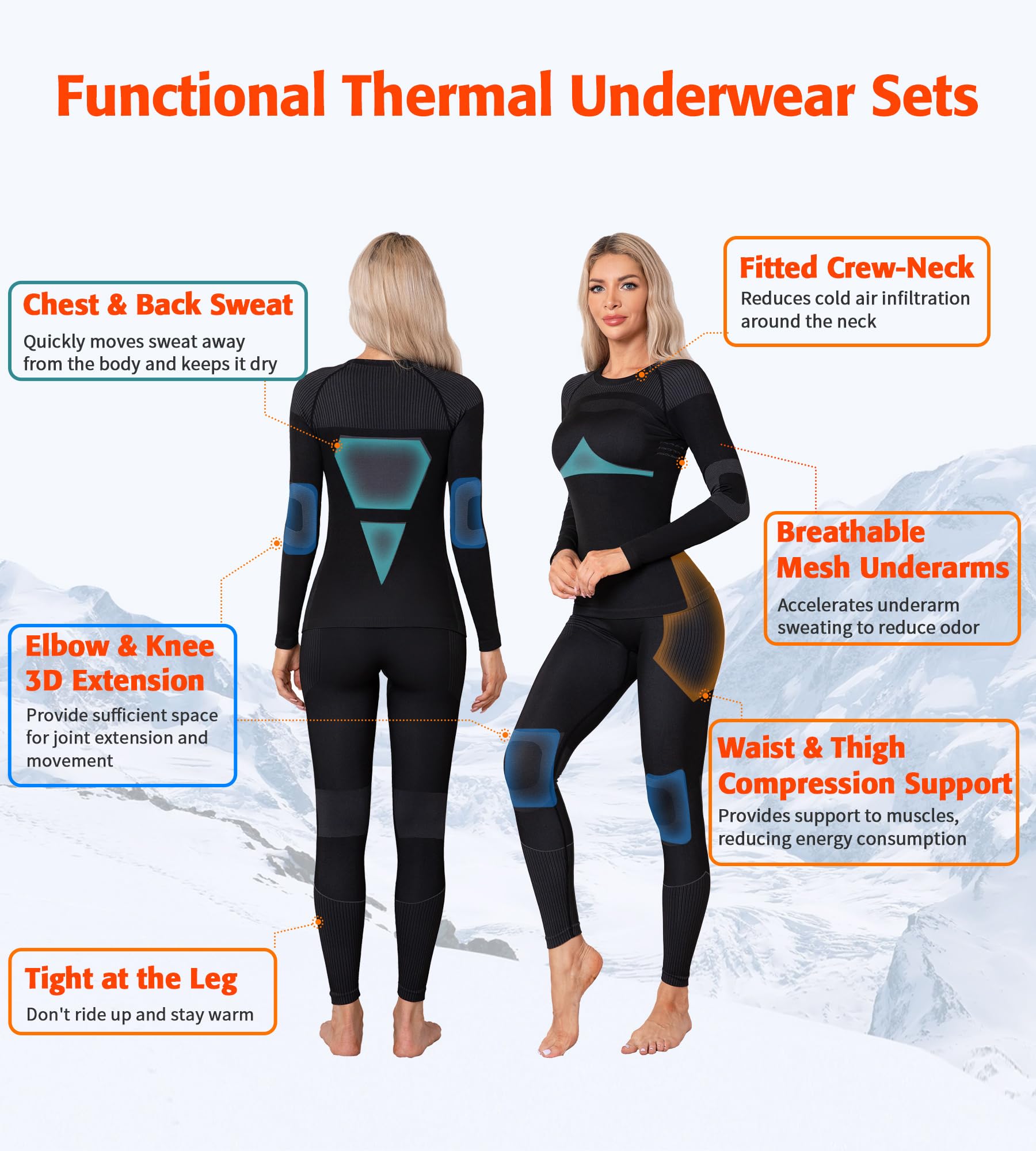 ATTRACO Thermal Underwear Set for Women Long Johns Warm Base Layer Top & Bottom for Cold Weather