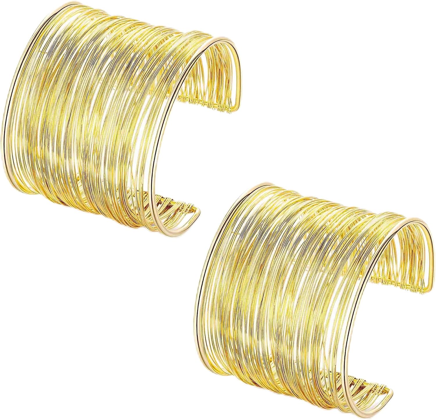 2 Pcs Gold Cuff Bangle Bracelet Set for Women Irregular Minimalist Statement Bangle Bracelets Wide Open Chunky Wire Bracelets Wrist Cuff Adjustable Hammered Bracelet