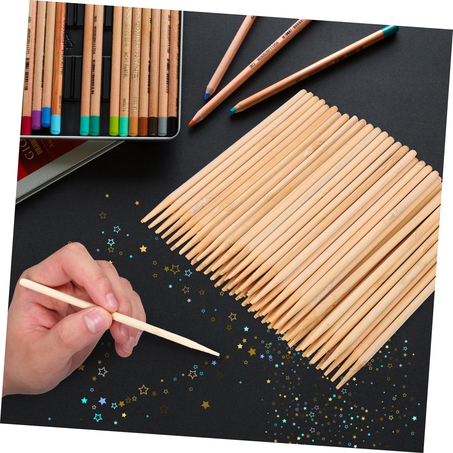 NUOBESTY Lot De 5 Outils Bâtons Papier À Gratter Stylets En Bois Pour Artistes 150 Pièces X 5