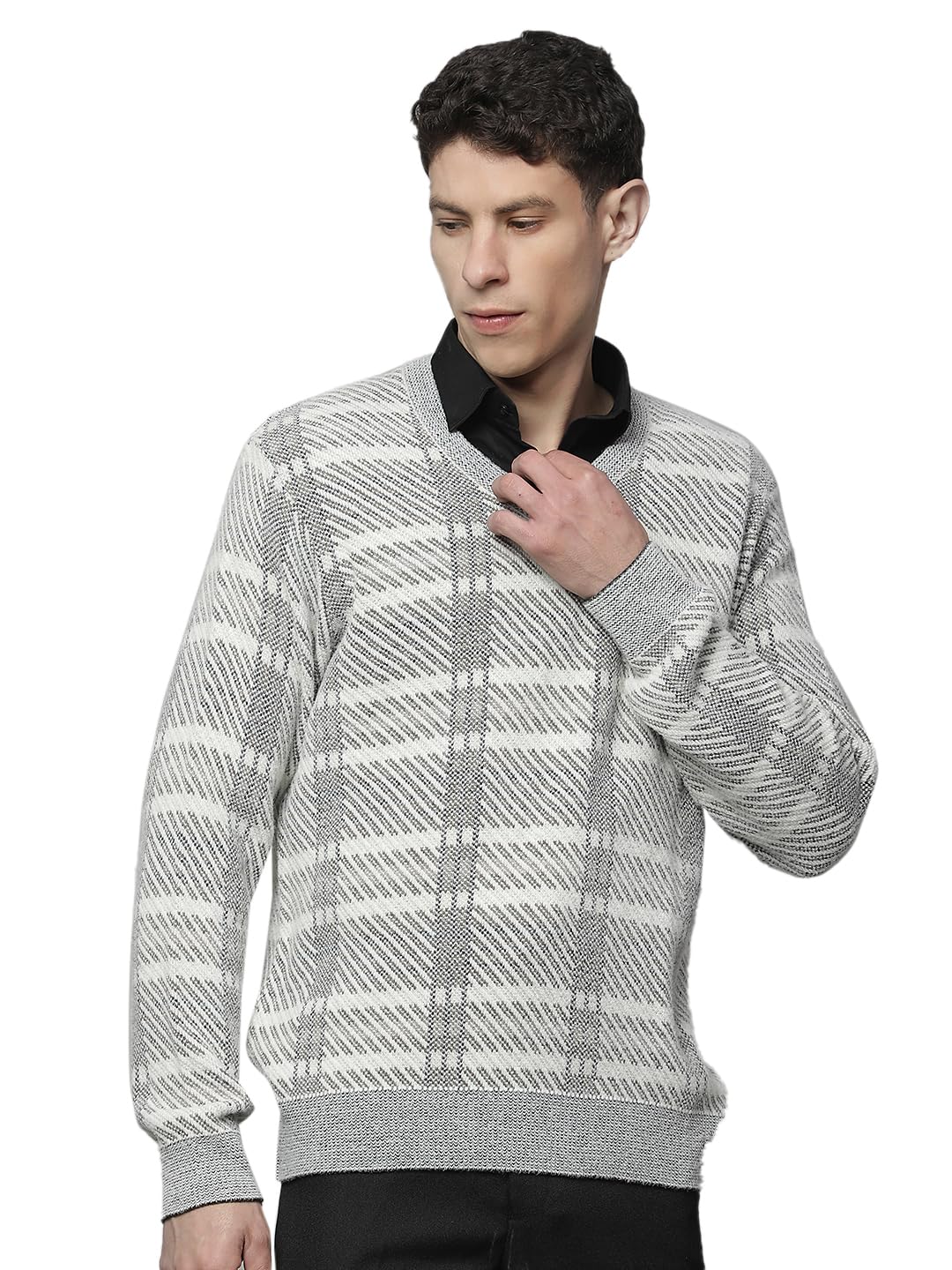 cantabil Sweater for Men | Winter Wear Acrylic Fabric Pull-On Closure V-Neck Regular Fit Self Design Pattern-picture-50