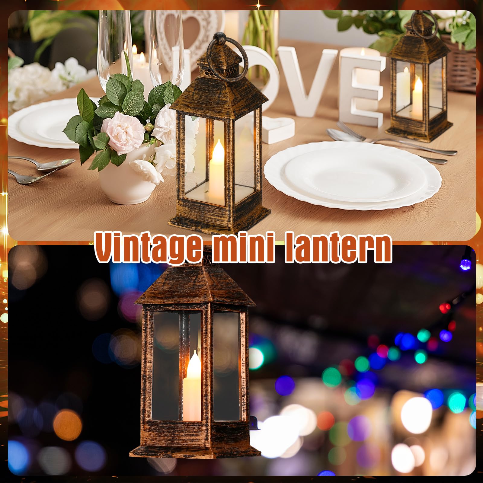 Juego de 24 mini linternas de Halloween con velas LED parpadeantes de 5.5 pulgadas, decoración colgante pequeña, vintage, centro de mesa, funciona con pilas para mesa de boda (Retro) 5