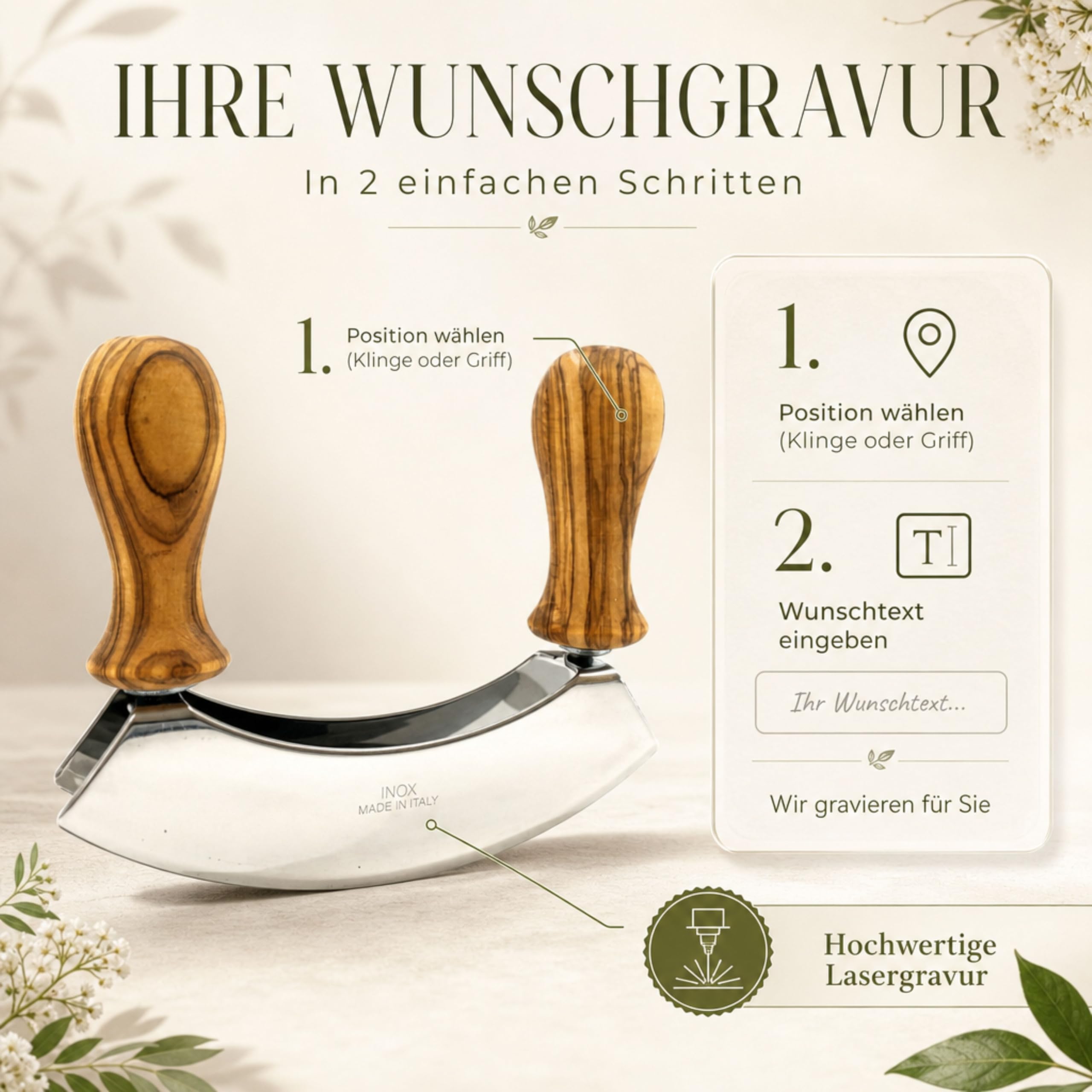 Wiegemesser personalisiert Olivenholz Kräutermesser Geschenk
