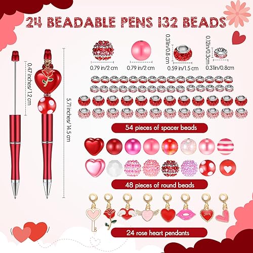 Miniatura 2 de Fulmoon 24 bolígrafos de cuentas para el día de San Valentín, bolígrafos de cuentas de plástico a granel con 102 cuentas surtidas, 24 dijes de tinta