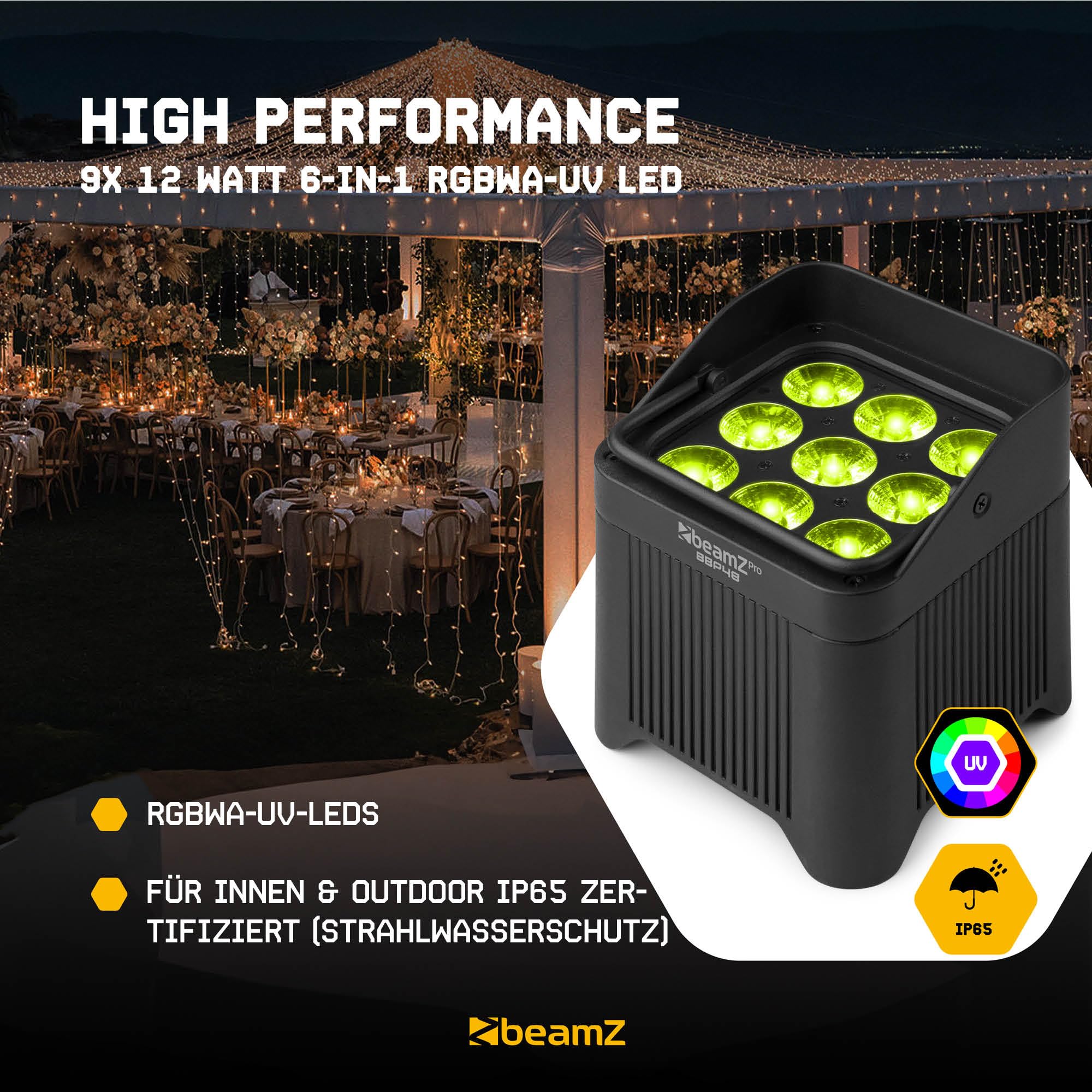 Beamz Pro BBP48 Uplight LED Par Strahler, 8er Set im Flightcase