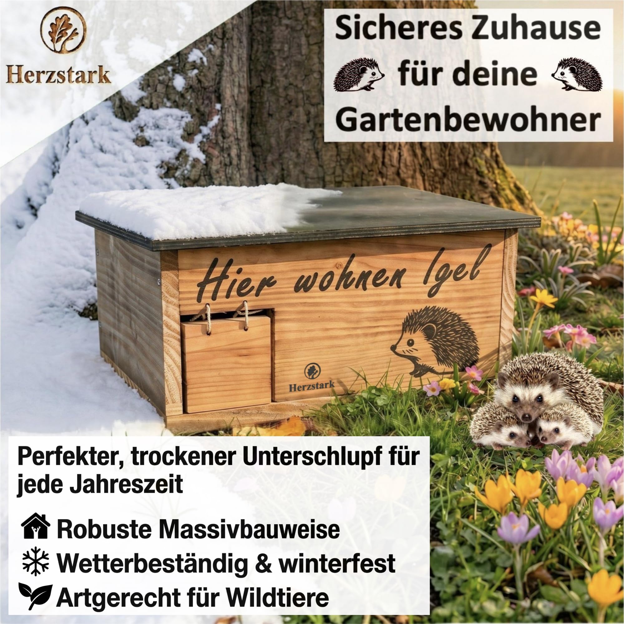 Igelhaus Winterfest Douglasien-Vollholz mit Labyrintheingang Rattenklappe