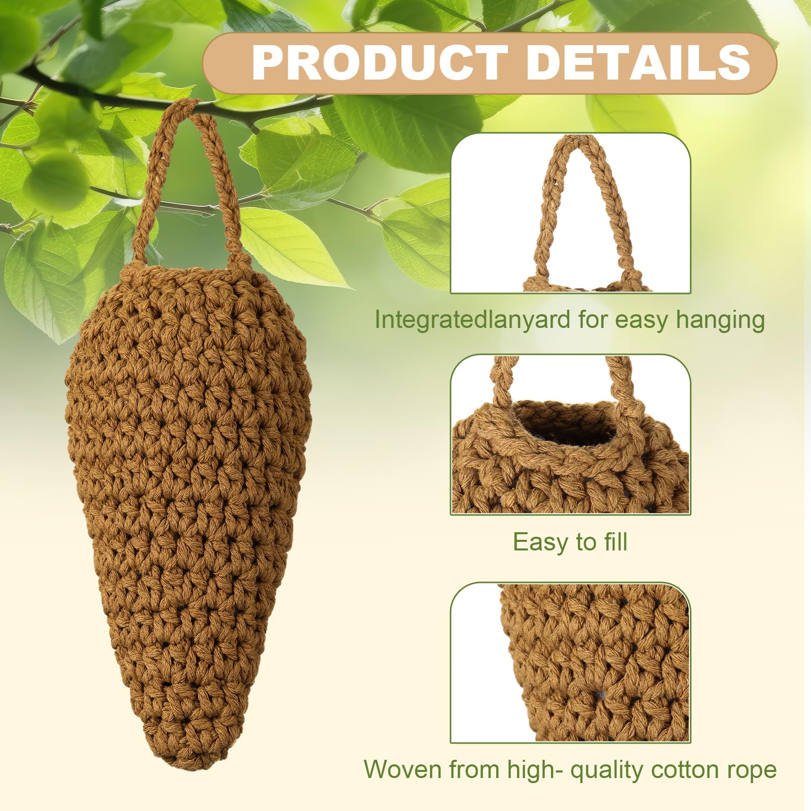 Geiserailie 4 Piezas Señuelos de Nido de Avispas de Crochet Nido de Avispas Colgante Falso para Patio Aleros Jardín Patio Señuelo Decoración