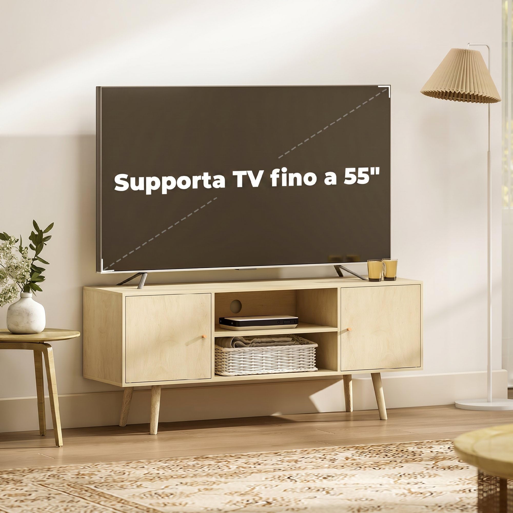 HOMCOM Mobile Porta TV Fino a 55" con 2 Armadietti con Ante Color Legno