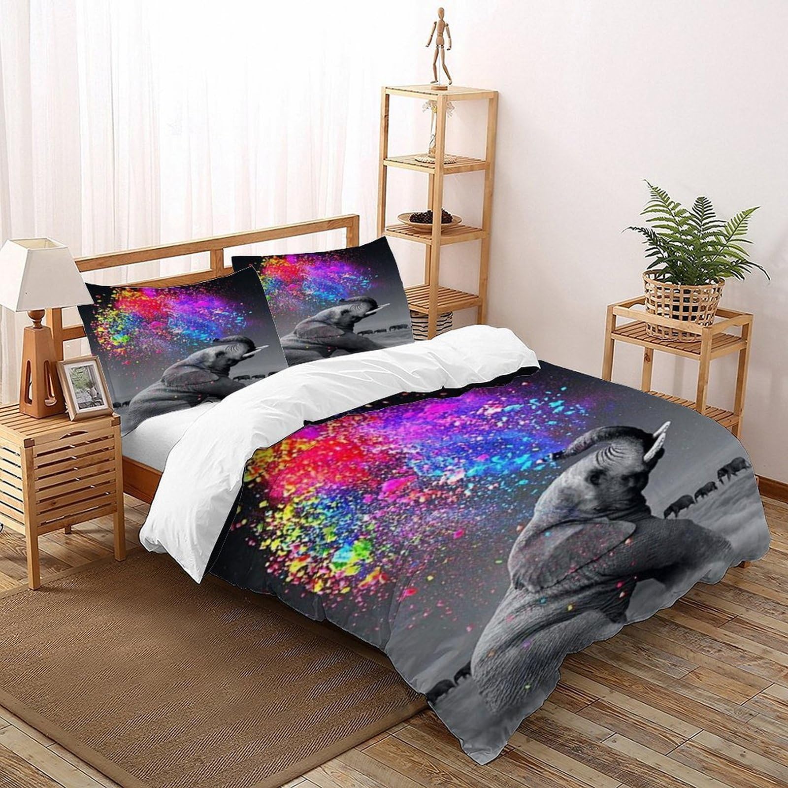 Housse de couette éléphant zippée pour un lit double sans plis