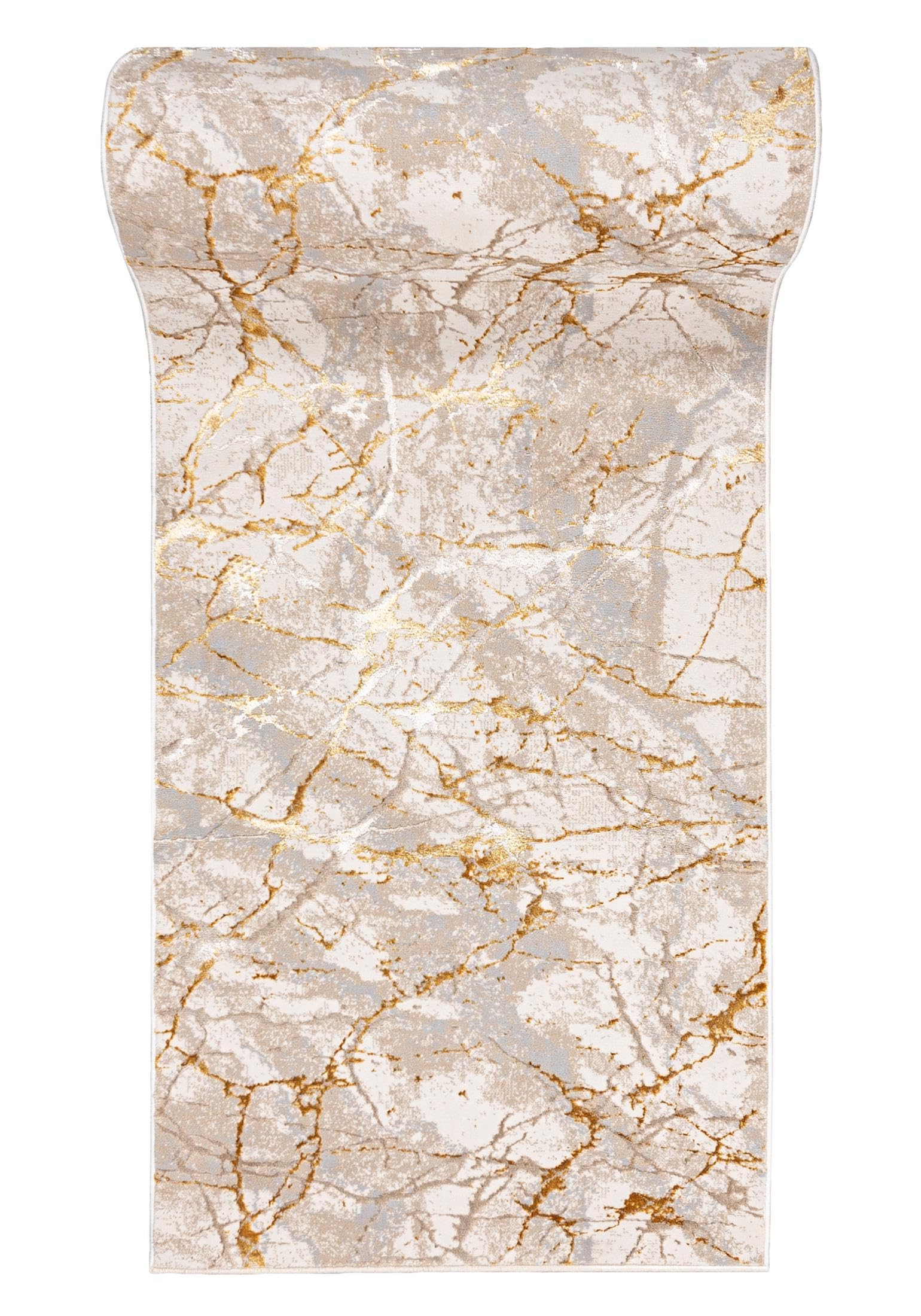 Mazovia Tappeto per Corridoio - Passatoia Corridoio Moderne - Motivo Astratto - Tappeto a pelo Corto per Ingresso, Salotto - Certificato Oeko-Tex - Tappeto Beige Crema con Oro 70x750 cm