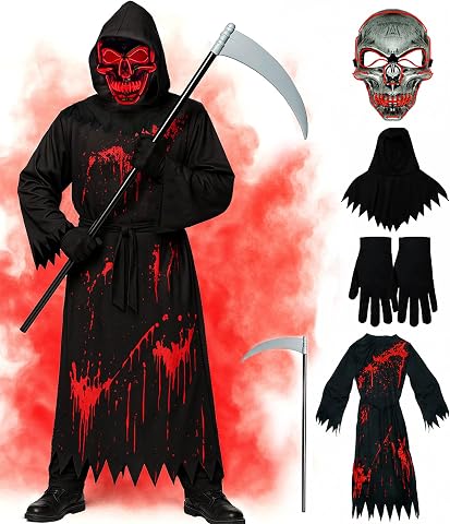 Halloween Costumes for Boys Grim Reaper Costume with Mask and Sickle