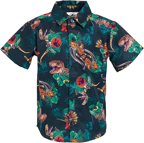 Jurassic World Jurassic Park T-Rex - Camisa hawaiana con botones para niños pequeños y adultos