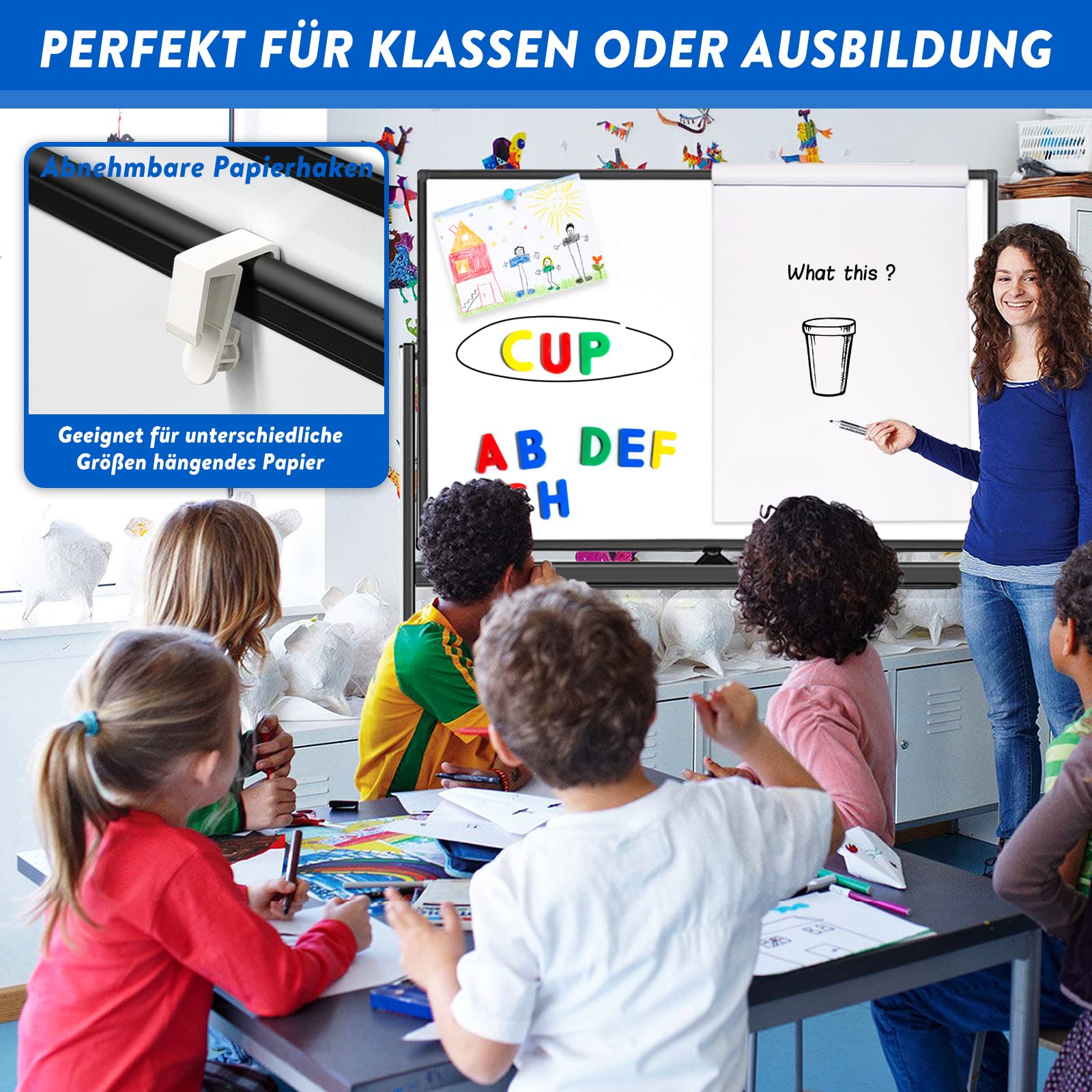 Tableau Blanc Effacable sur Pied 120 x 80 cm, Whiteboard Mobile avec Support, Surface d'écriture Magnétique Double Face, Cadre en Aluminium, Accessoires pour Salle de Classe, Maison, Bureau, Noir