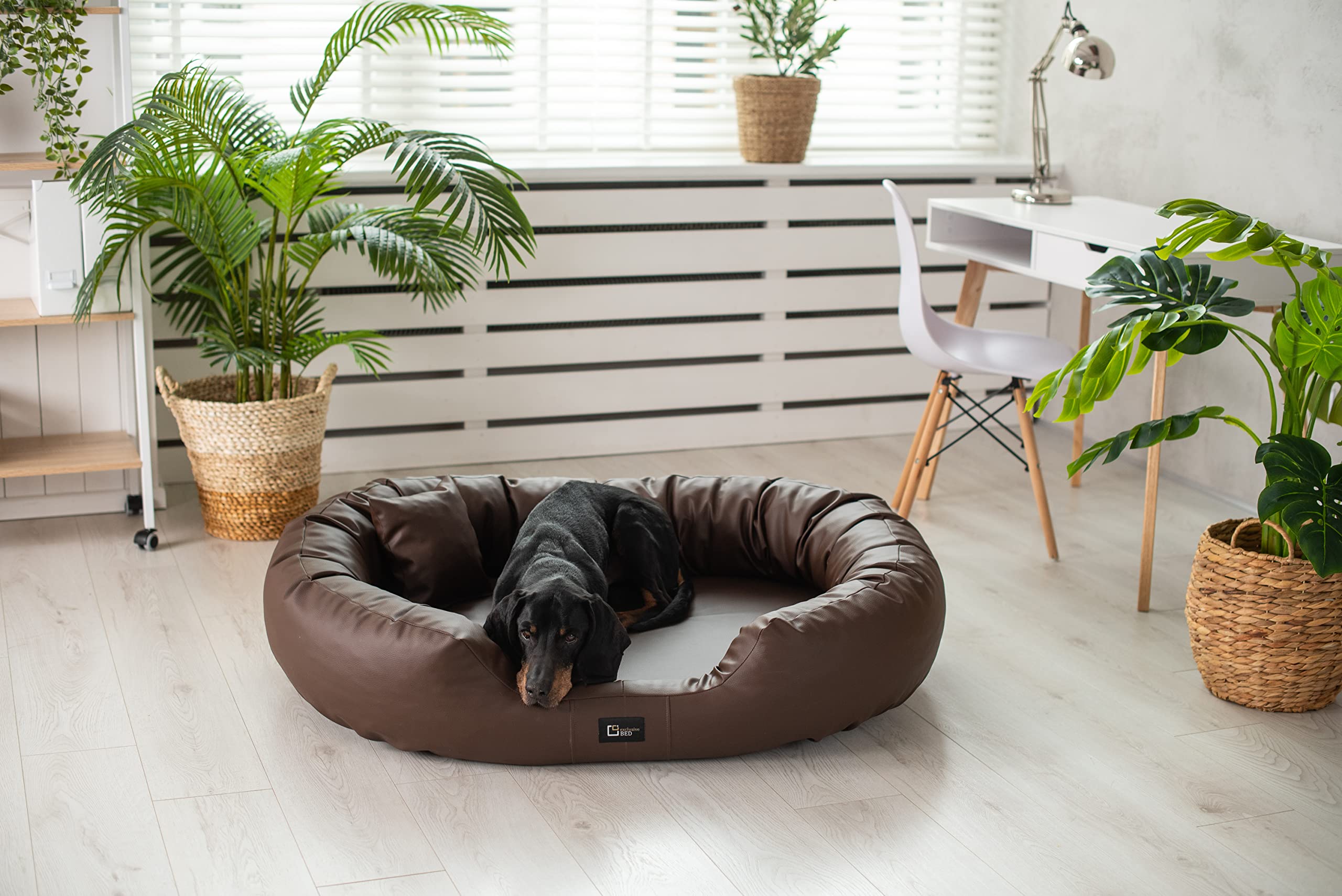 Orthopädisches Hundebett Nancy Premium Grosse Mittelgroße Kleine Hunde - Hundekissen Hundematte aus Öko-Leder - rutschfest Langlebig Abriebfest Reißfest (XL, Braun)