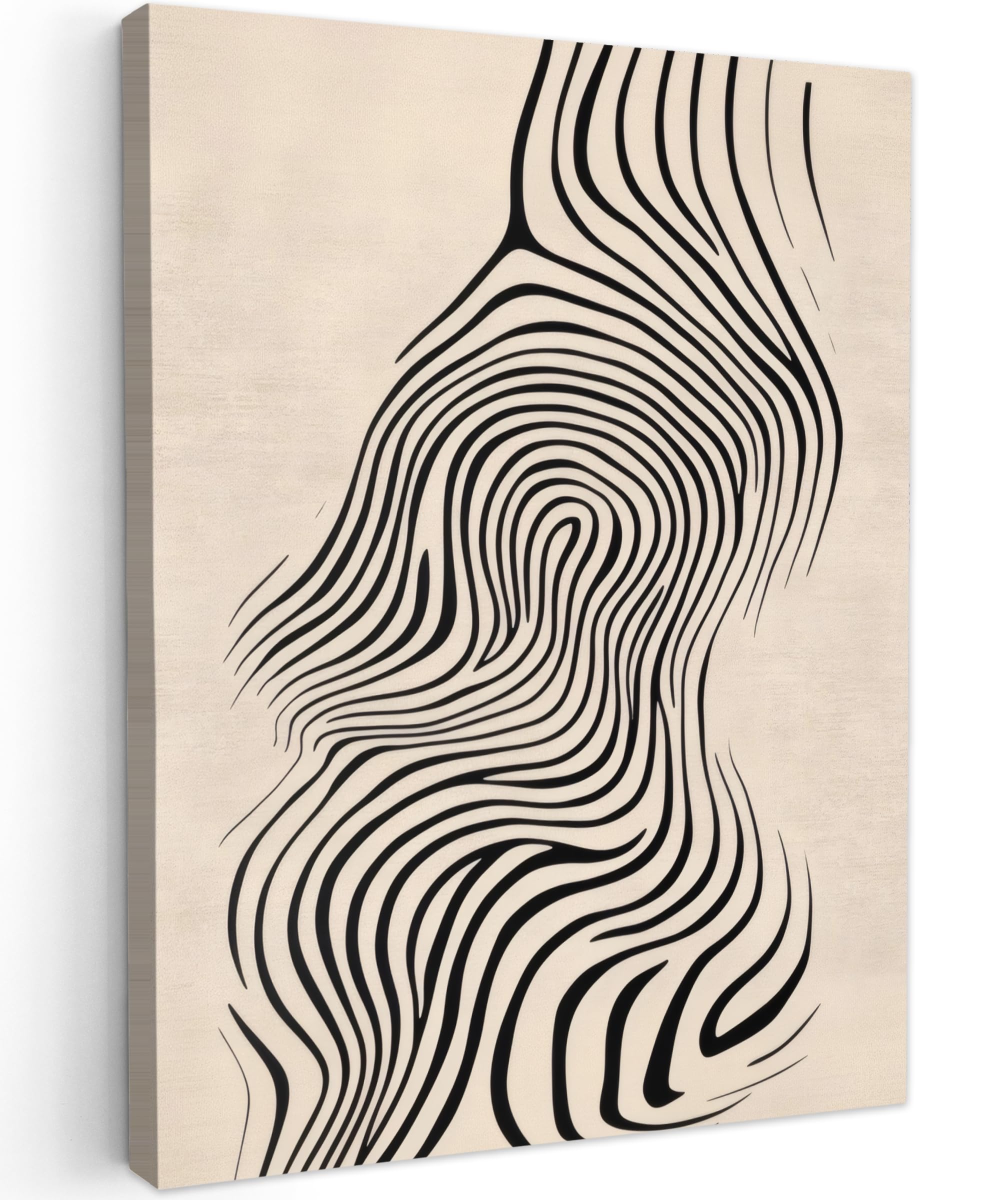 MuchoWow© Canvas Wall Art Work 24"x31" / 60x80 cm Room Decor Painting Wallfillers Picture Decoration Prints Lines - Abstract - Wavy - Black