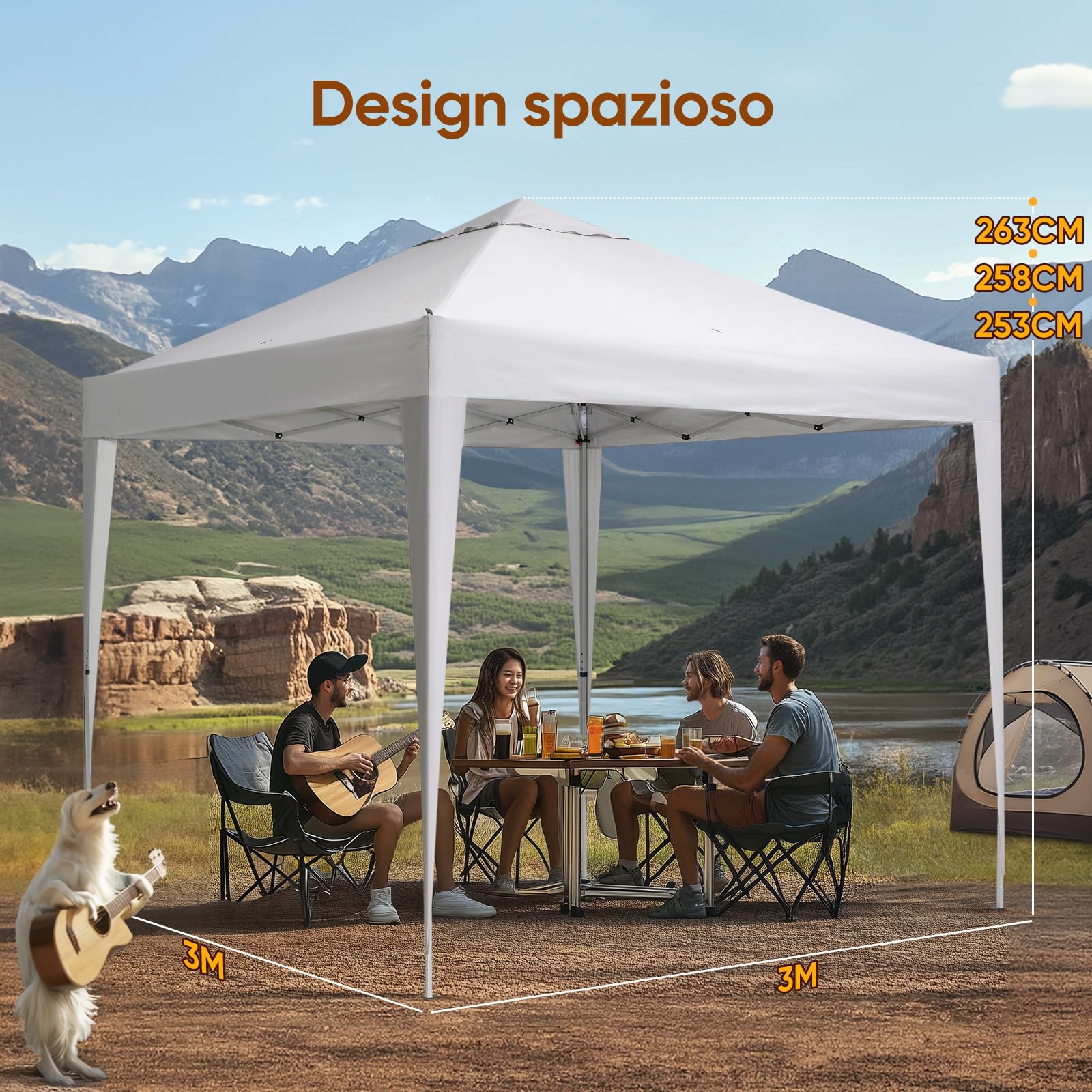 Quictent Gazebo Pieghevole Portatile 3x3m con Borsa da Trasporto, Rifugio Leggero per Feste, Campeggio, Festival ed Eventi di Giardino, Bianco
