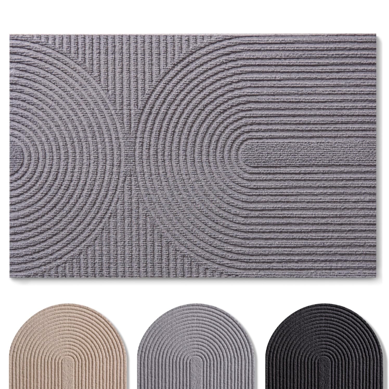 Blumtal Fußmatte 40x60 cm - rutschfeste Schmutzfangmatte - Fußabtreter mit Muster - Fußmatten Haustür - Türmatte aus Polyester - Fußmatte innen/Schmutzfangmatte außen/Türvorleger Hellgrau
