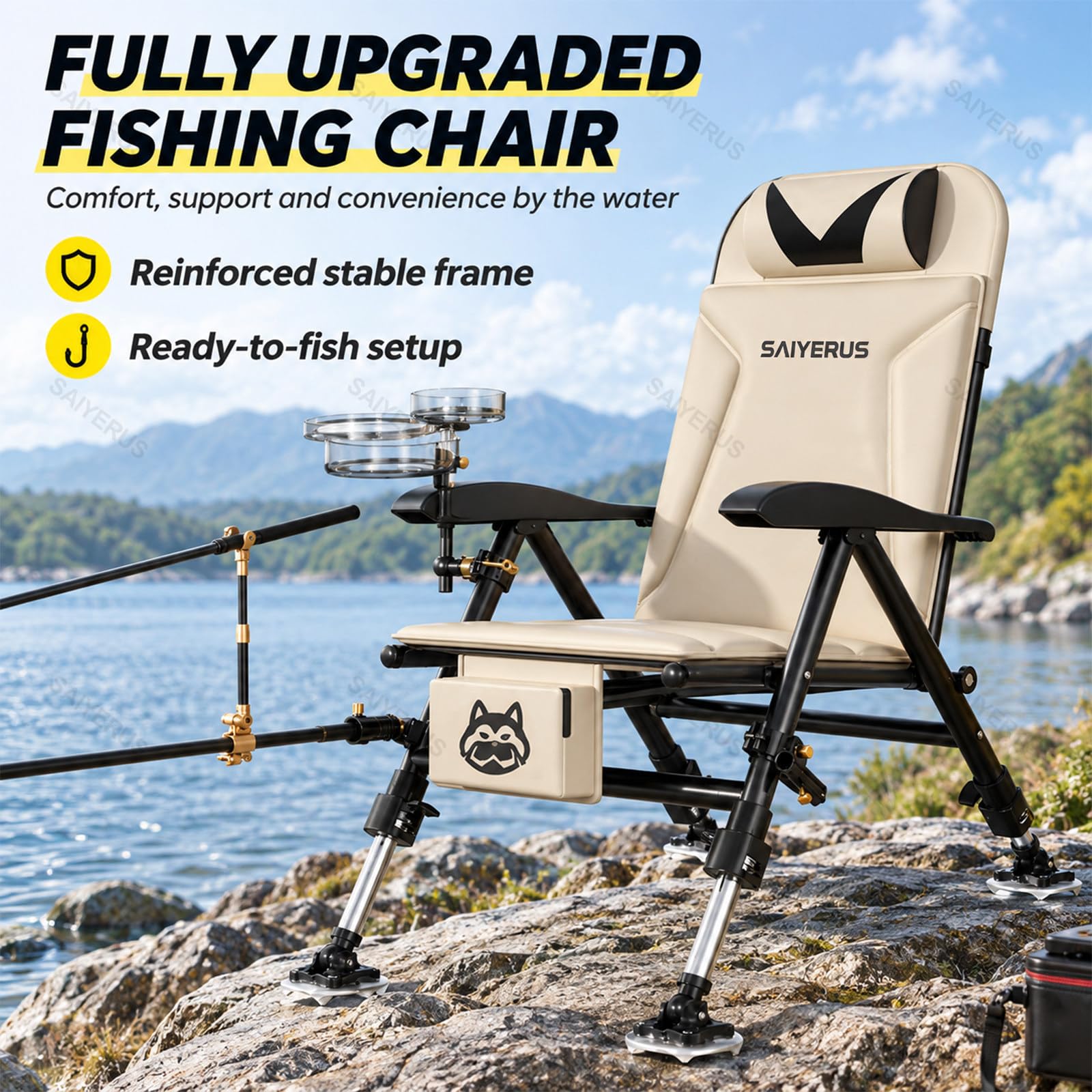 Sedia Professionale da Pesca e Campeggio Pieghevole, Portata 150 kg Set C