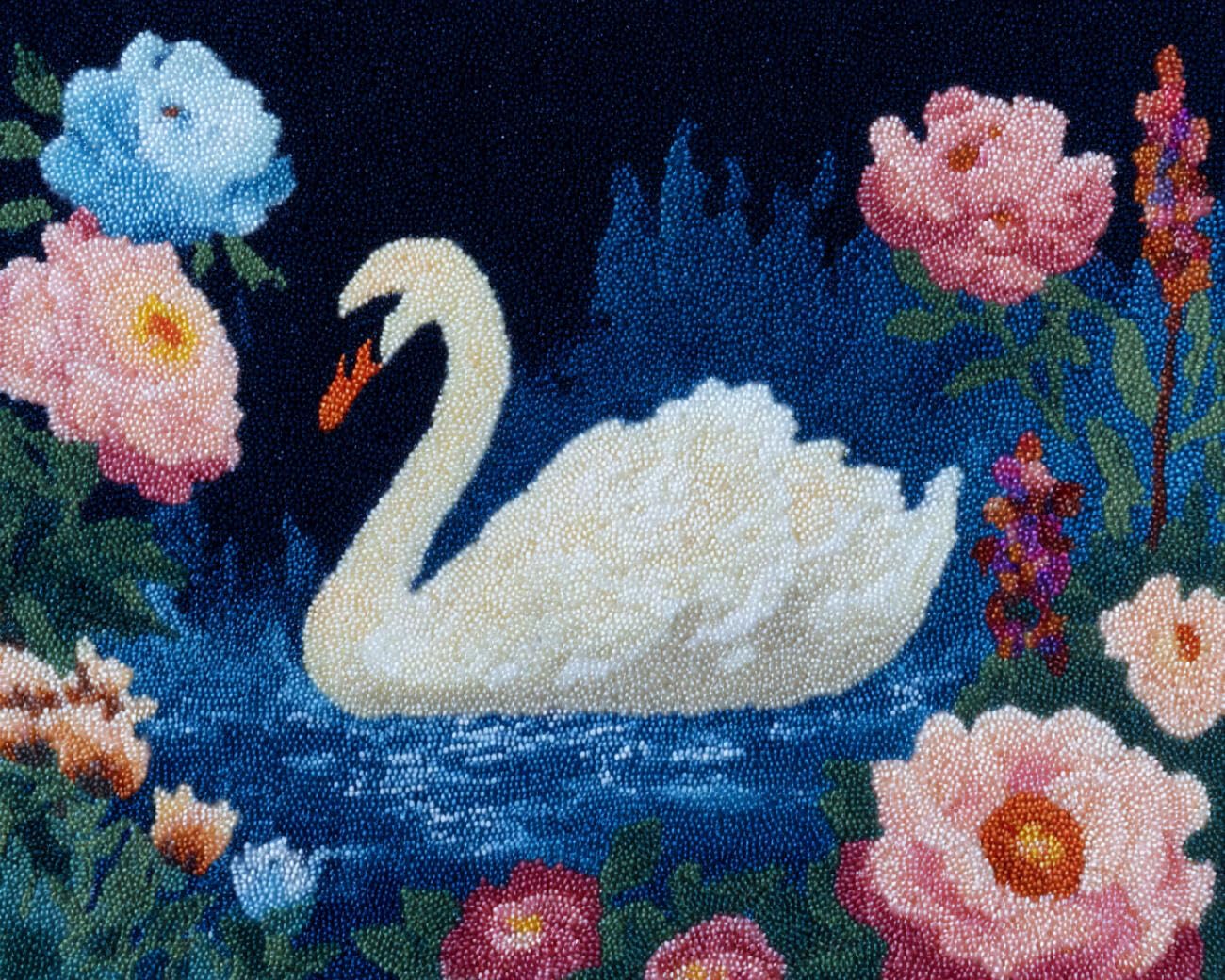 Henypt DIY Latch Hook Rug Kit Swans and Flowers 90x120cm
