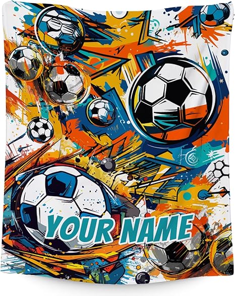 Custom Soccer Blanket, Cozy Soft Throw Gifts for Mens, Cool Colorful Flannel Throw Blankets for Bed Couch, 60x80 Inches