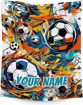 Custom Soccer Blanket, Cozy Soft Throw Gifts for Mens, Cool Colorful Flannel Throw Blankets for Bed Couch, 60x80 Inches