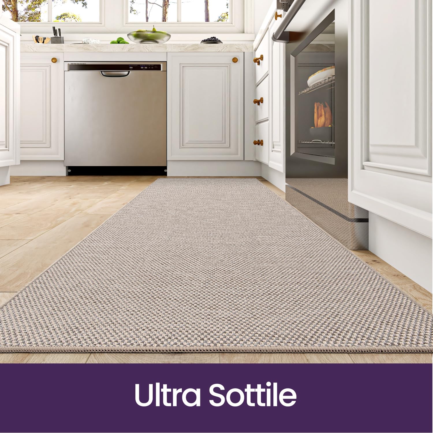 DEXI Alfombra Cocina Lavable Antideslizante, Juego de 2 Alfombrillas Absorbentes de Aceite y Agua, Alfombras Pasillo para Salón, Lavadero, 43x75cm + 43x150cm, Beige
