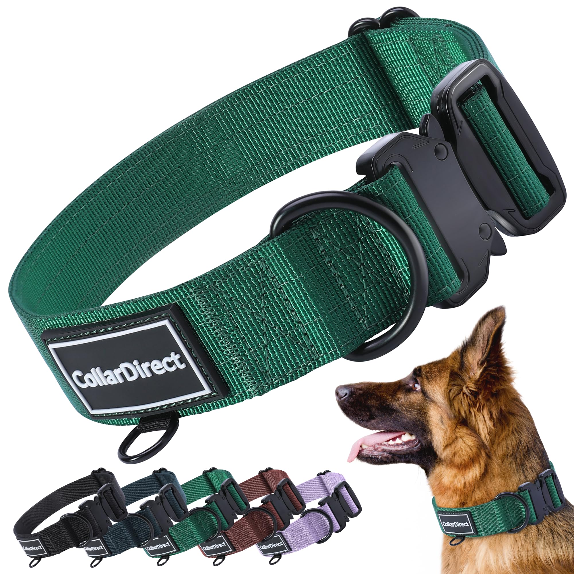 Heavy Duty Dog Collar for Large or Medium Dogs, Adjustable Strong Dog Collar for Active Dogs, Double-Layered Nylon (Green, 11-15)